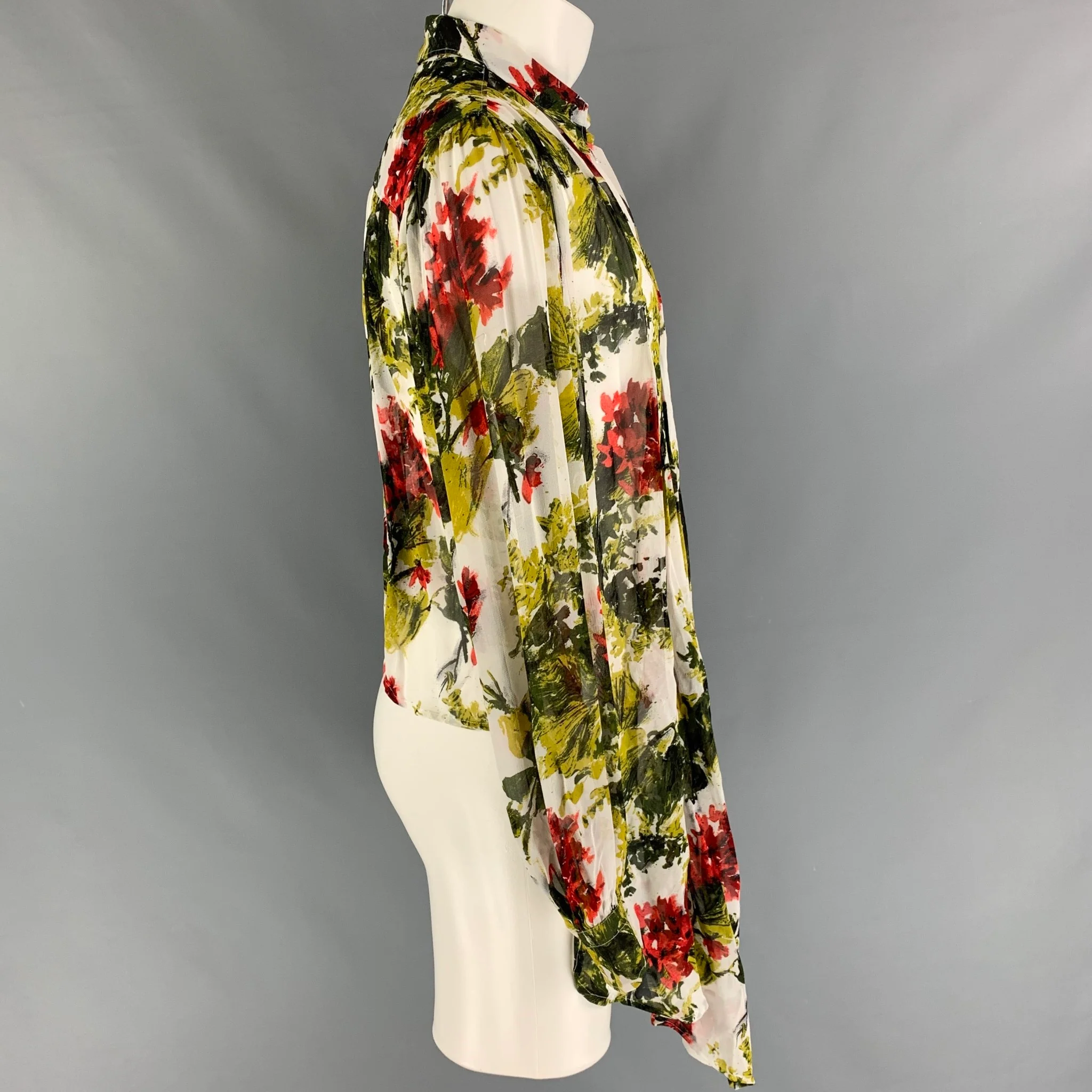 JEAN PAUL GAULTIER Size XL Green Multi-Color Abstract Floral Long Sleeve Shirt - Image 2