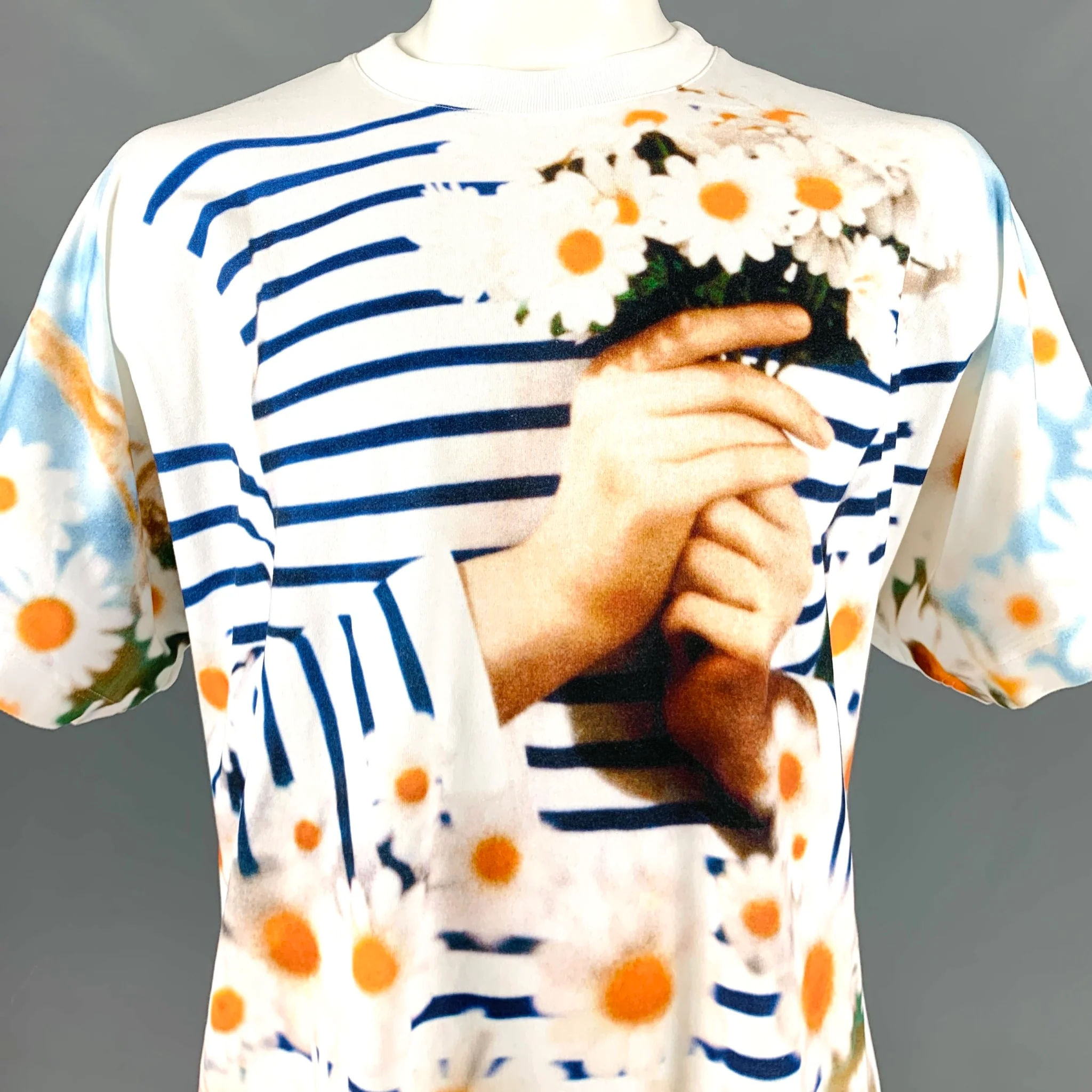 JEAN PAUL GAULTIER Size XL White Multi-Color Print Cotton Crew-Neck T-shirt - Image 2