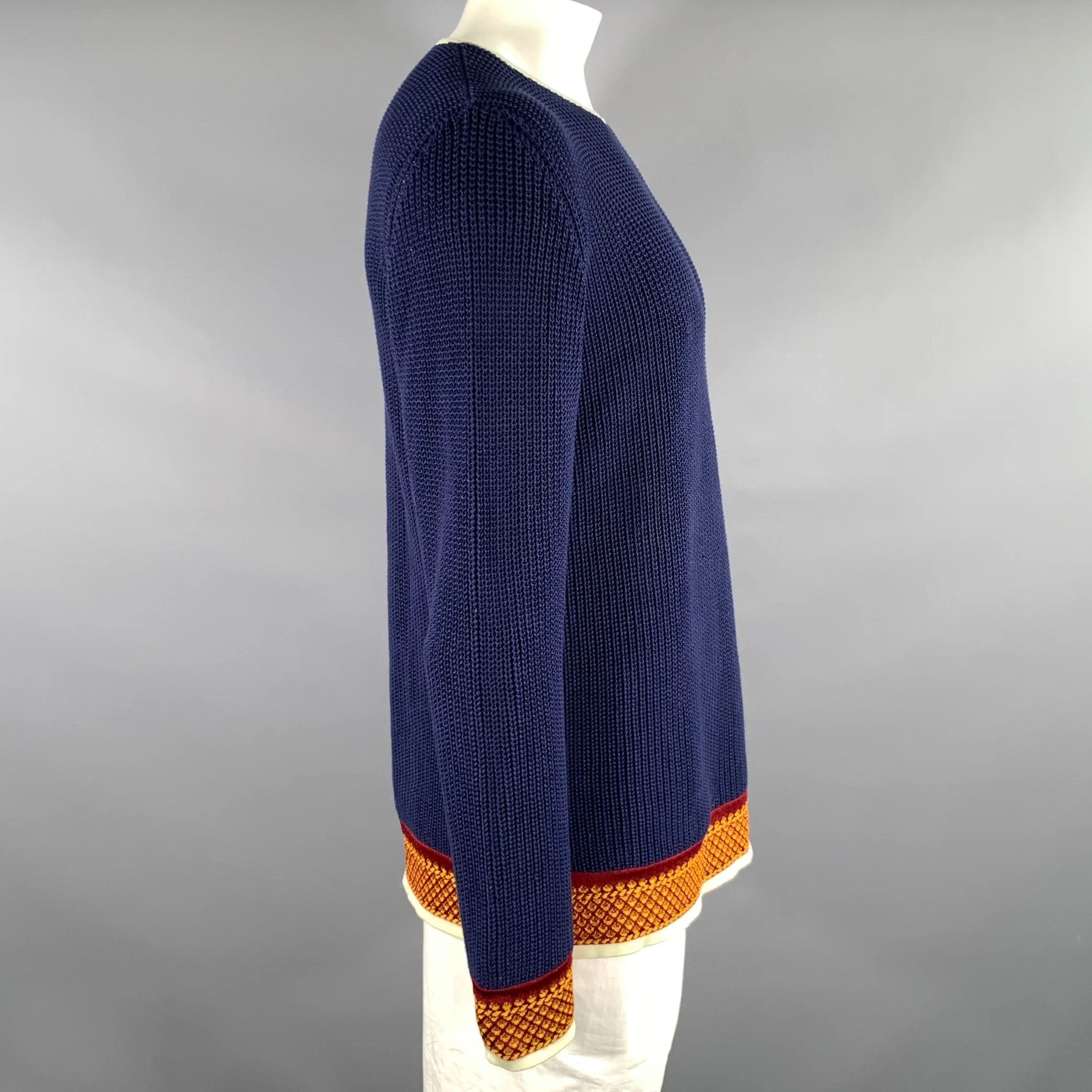 JEAN PAUL GUALTIER MAILLE Size L Navy Gold & burgundy Knitted Scoop Neck Sweater - Image 2