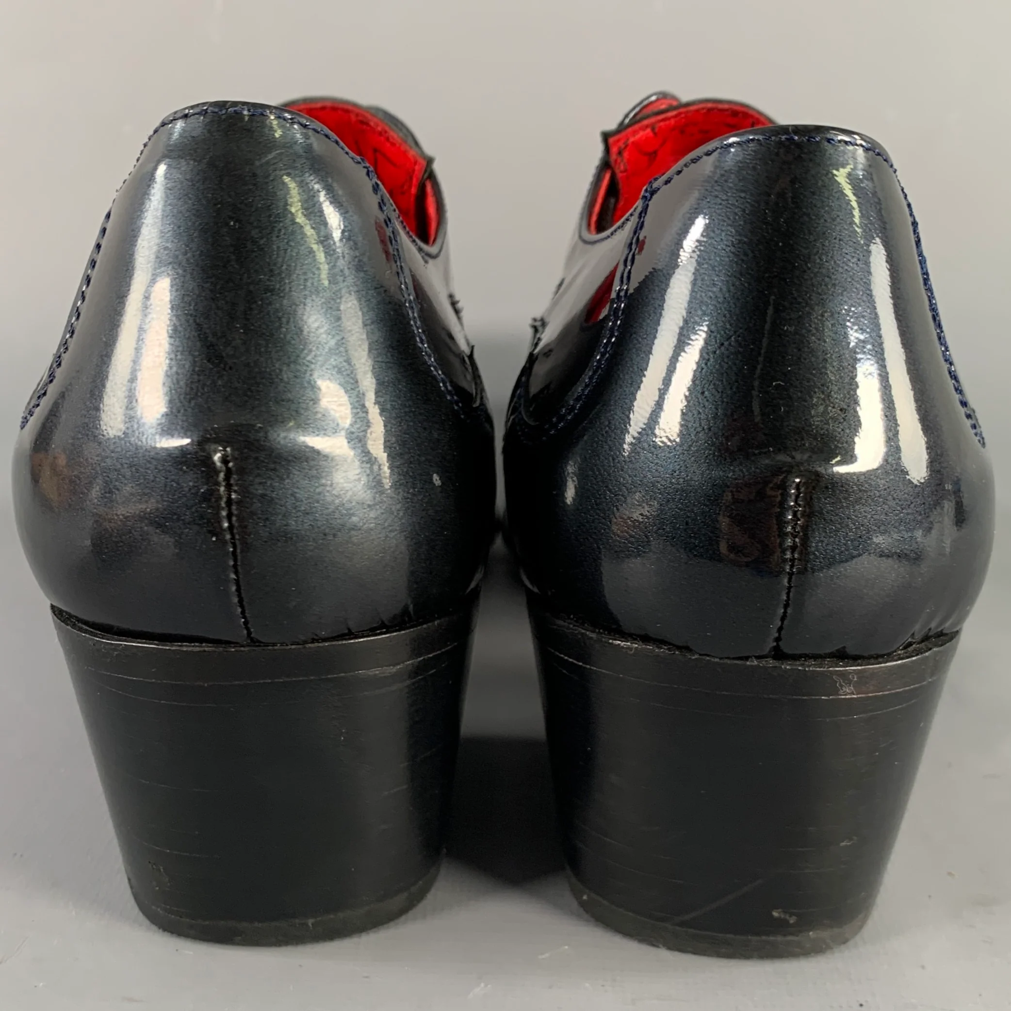 JEFFERY WEST Size 10 Navy Shimmery Patent Leather Pointed Toe Lace-Up Shoes - Image 3