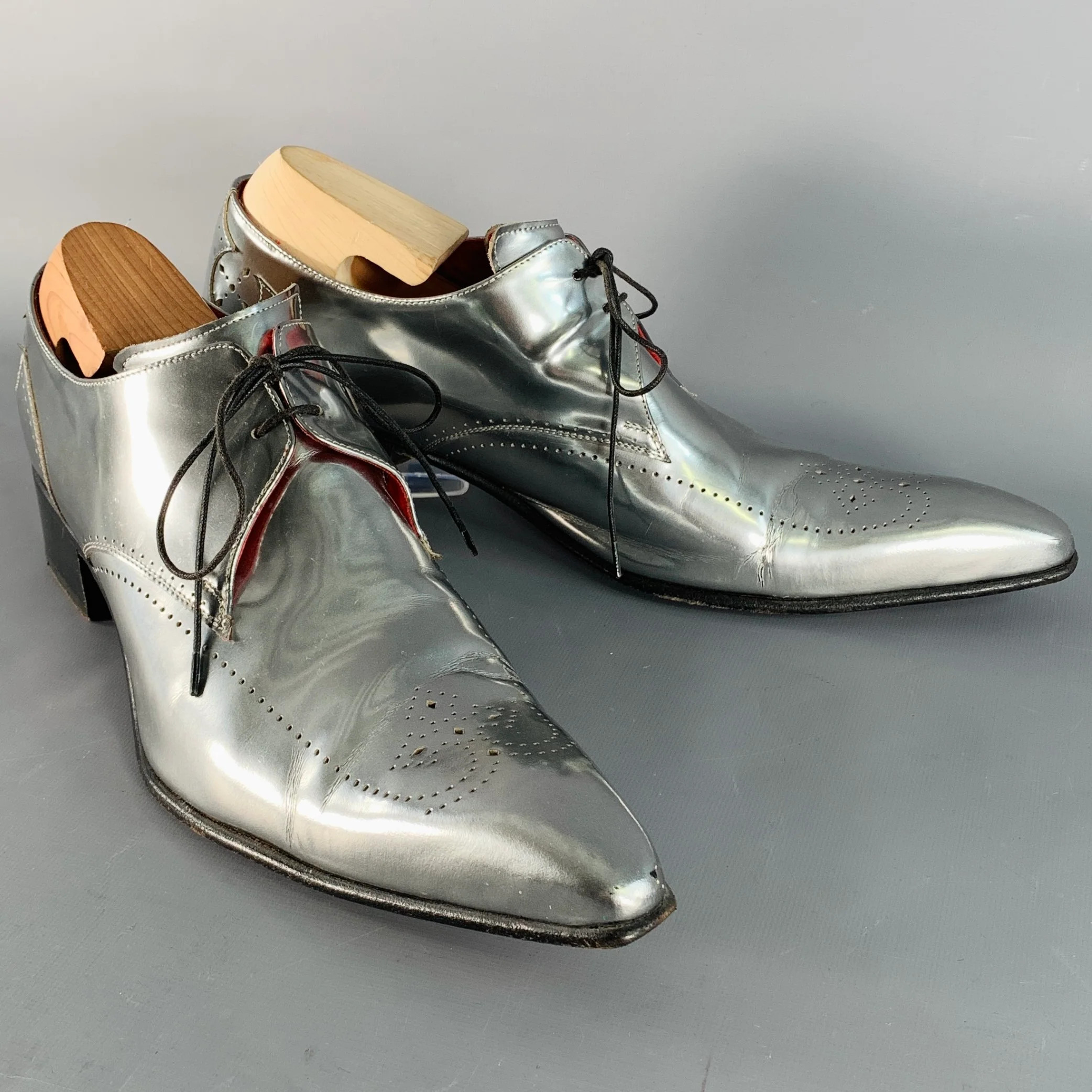 JEFFERY WEST Size 11 Silver Metallic Perforated Leather Lace-Up Shoes