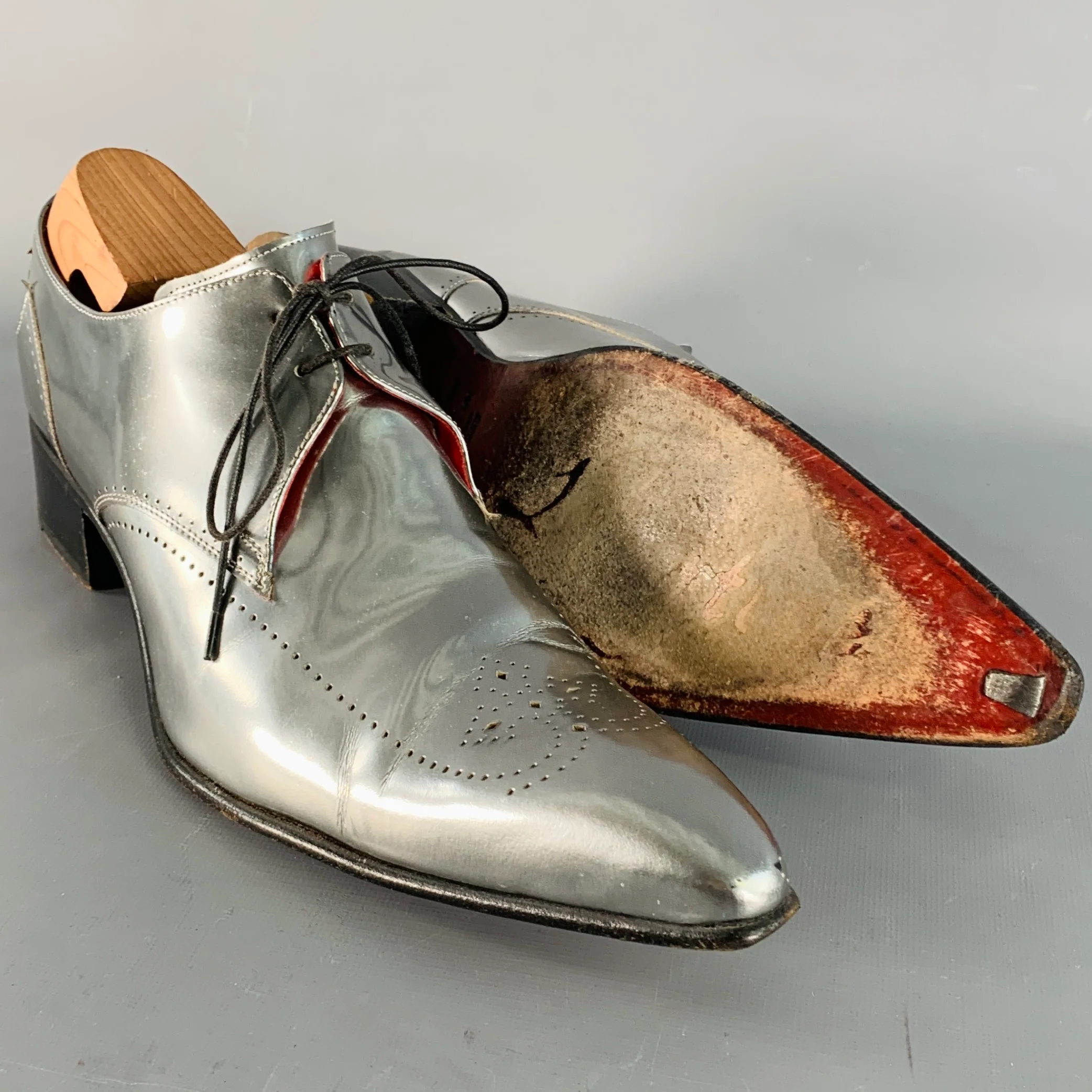 JEFFERY WEST Size 11 Silver Metallic Perforated Leather Lace-Up Shoes - Image 5