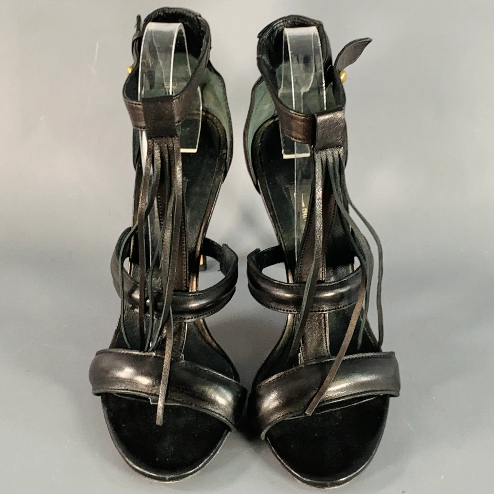 JEROME DREYFUSS Size 7 Black Leather Fringed Stiletto Pumps - Image 4