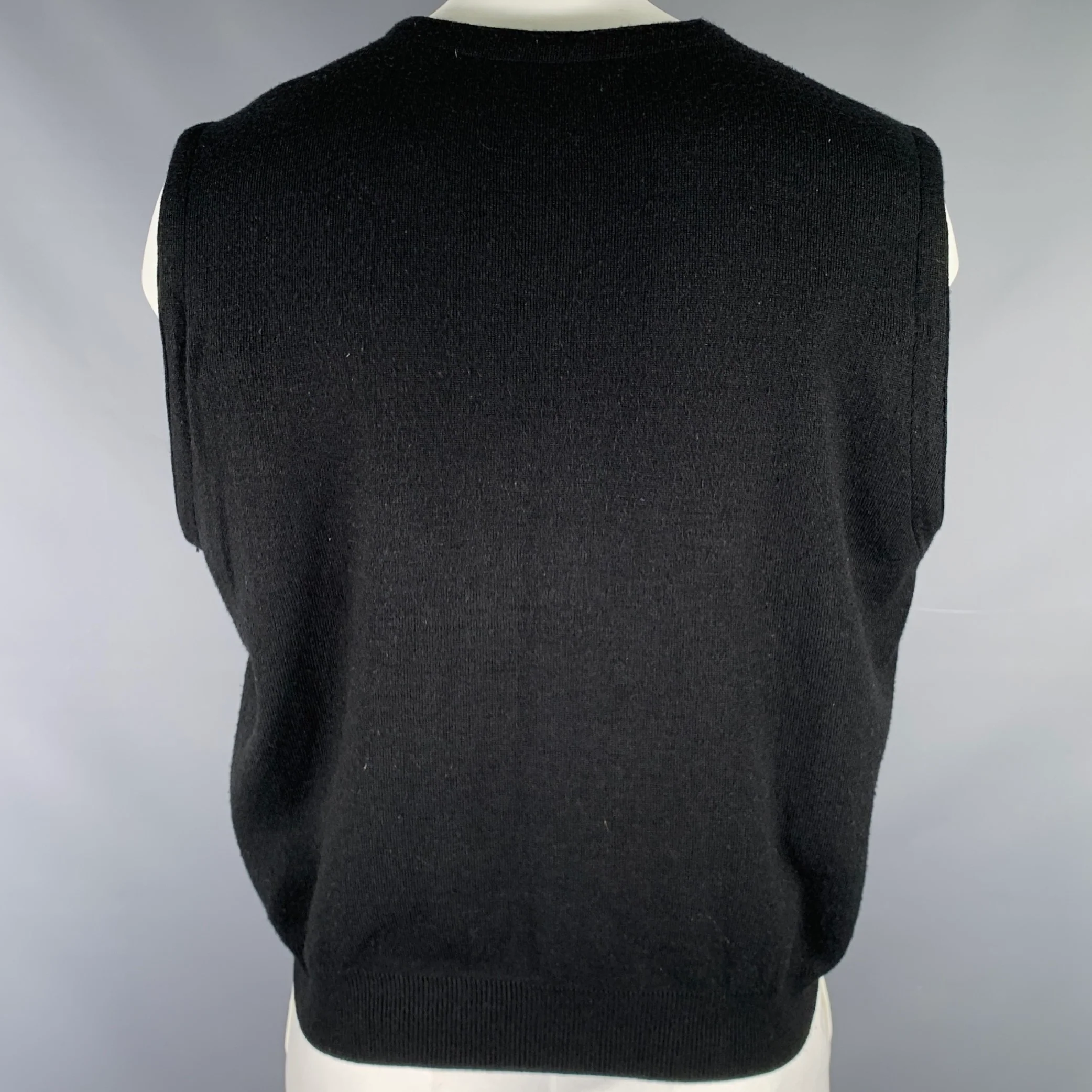 JHANE BARNES Size XL Black Beige Woven Wool Blend Button Down Vest - Image 3