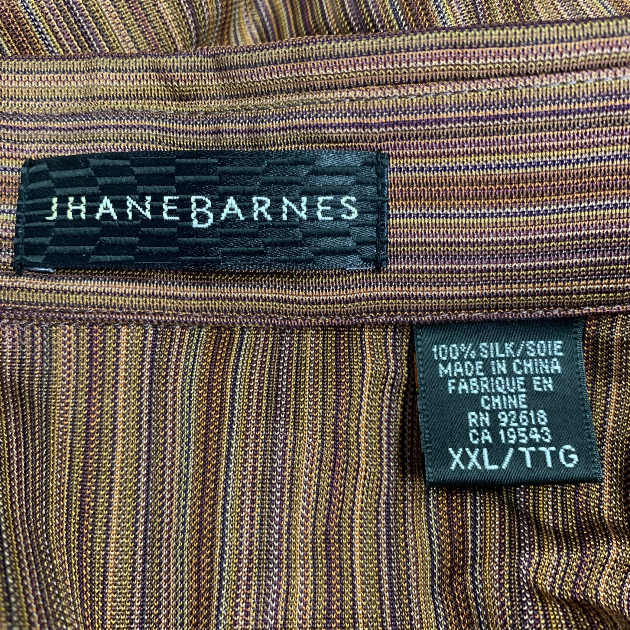 JHANE BARNES Size XXL Brown Rust Stripe Silk Long Sleeve Shirt - Image 5