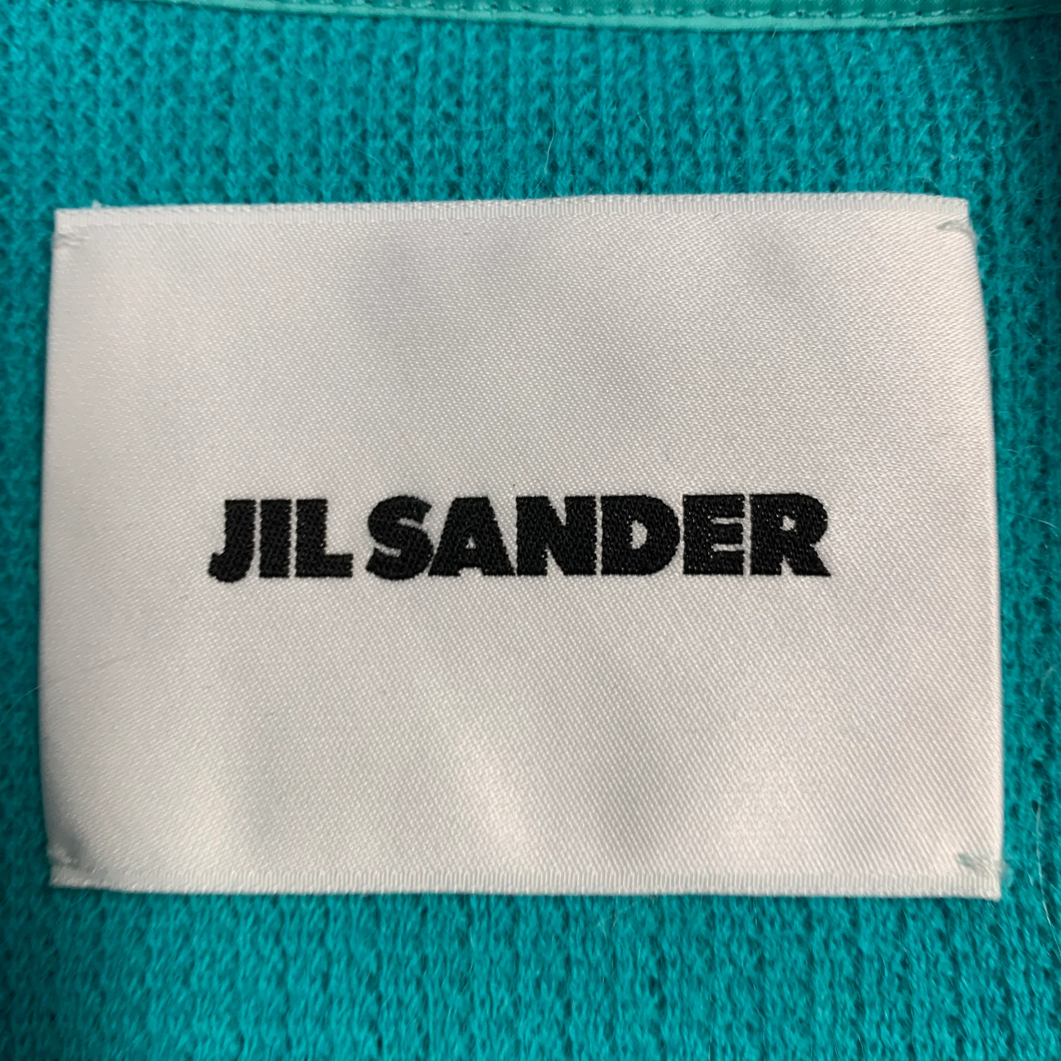JIL SANDER FW23 Size M Turquoise Knit Brushed Alpaca Wool Jersey Short Sleeve Pullover - Image 4