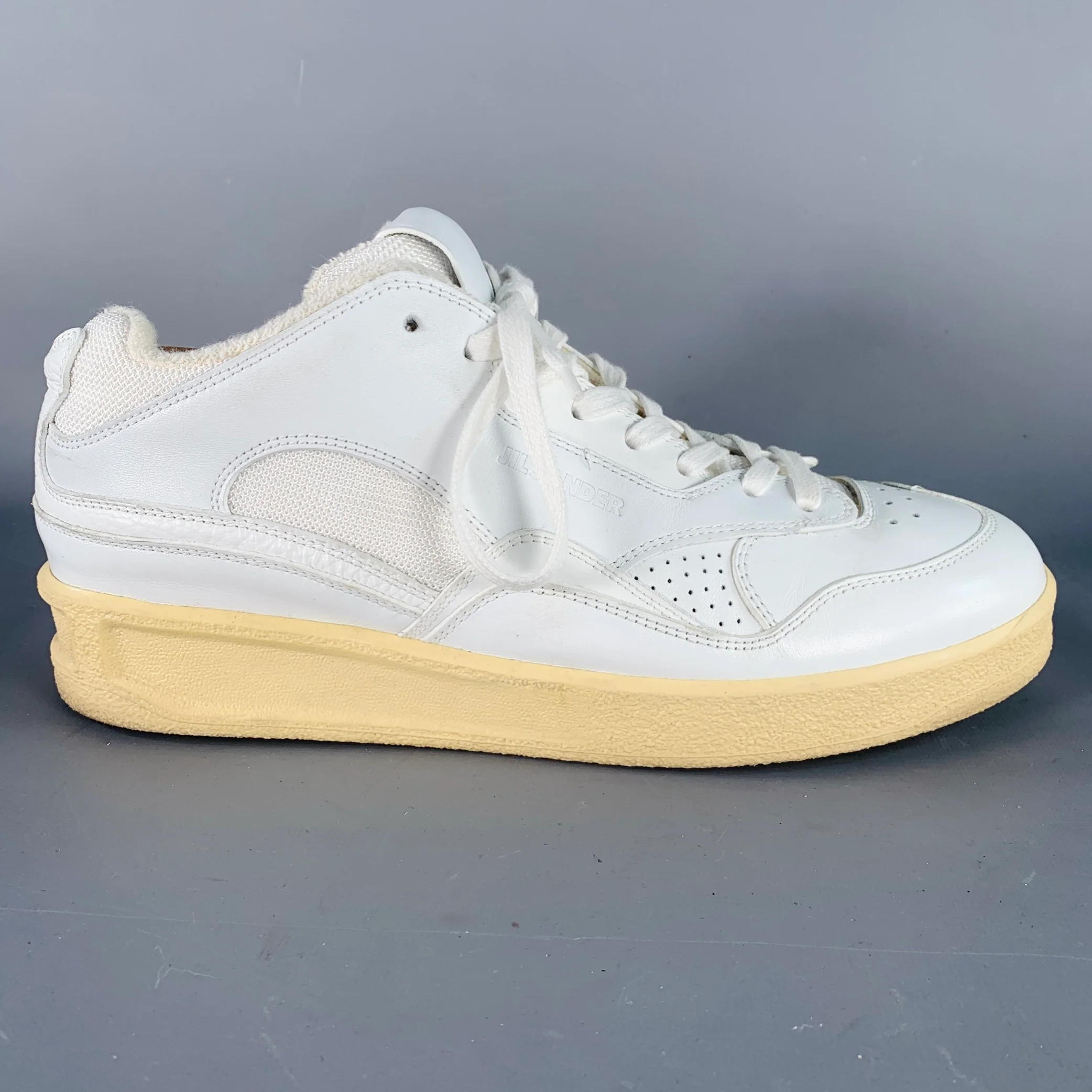 JIL SANDER Size 10 White Leather Rubber Sole Lace-Up Low Top Sneakers - Image 2