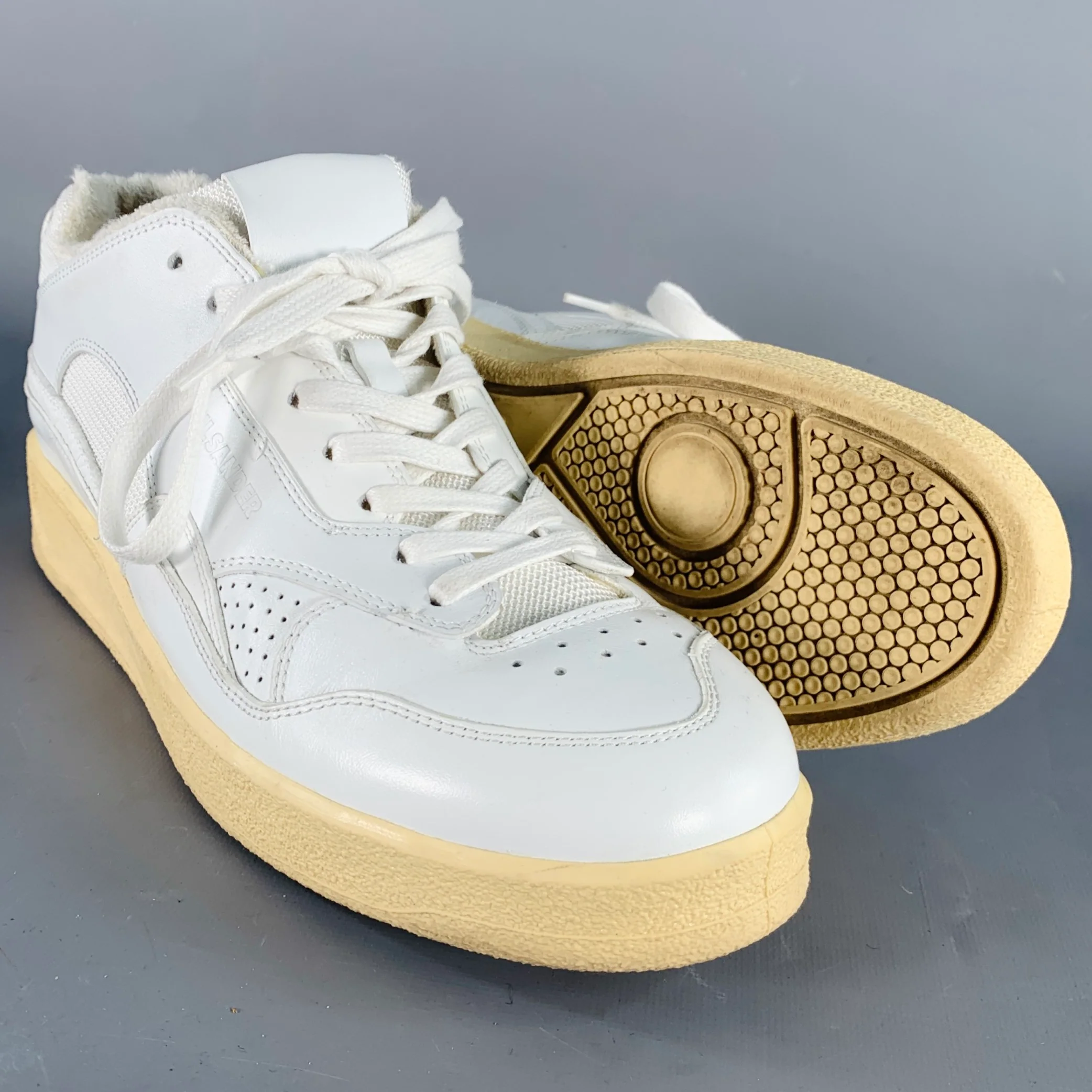 JIL SANDER Size 10 White Leather Rubber Sole Lace-Up Low Top Sneakers - Image 5
