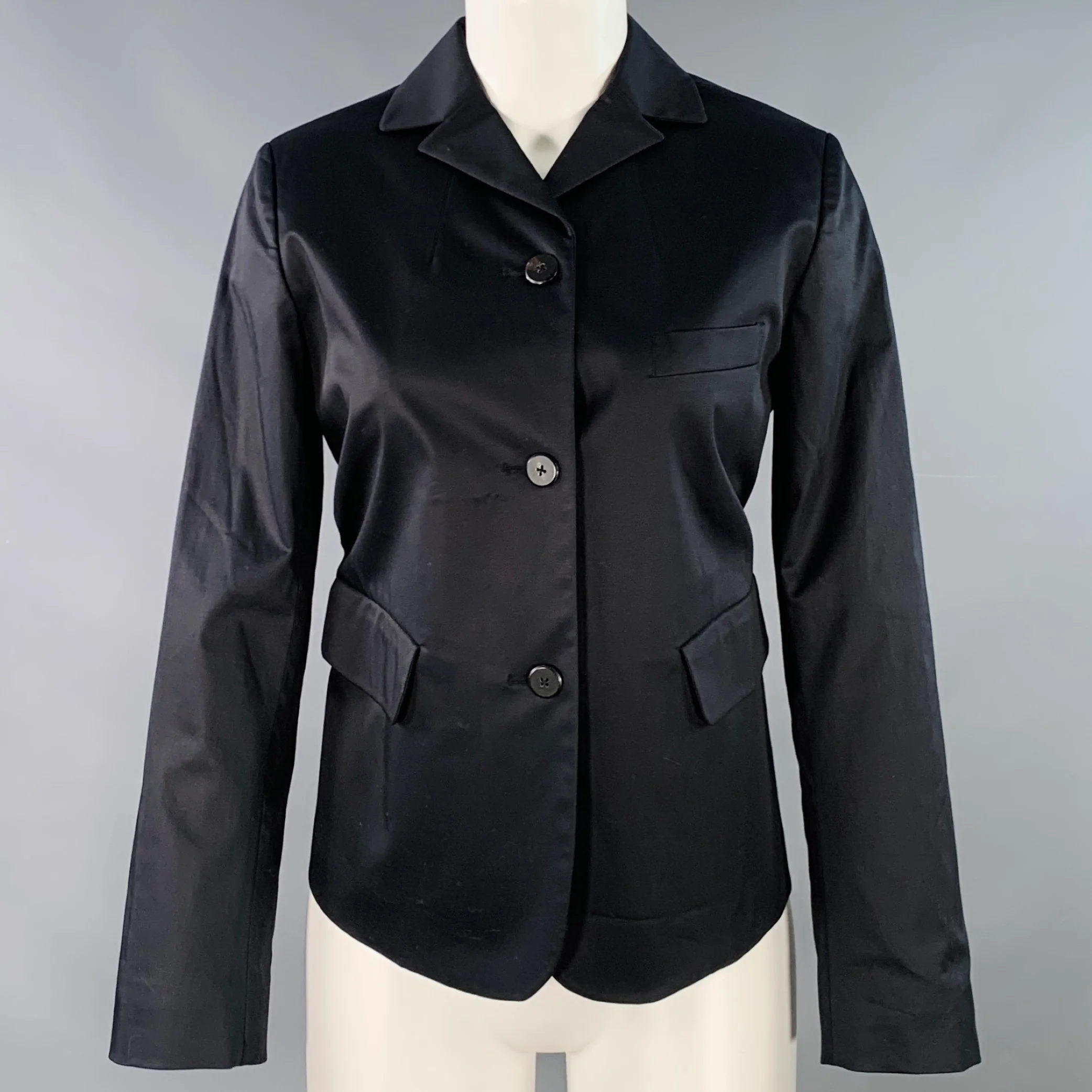 JIL SANDER Size 2 Black Cotton Blend Button Up Jacket Blazer