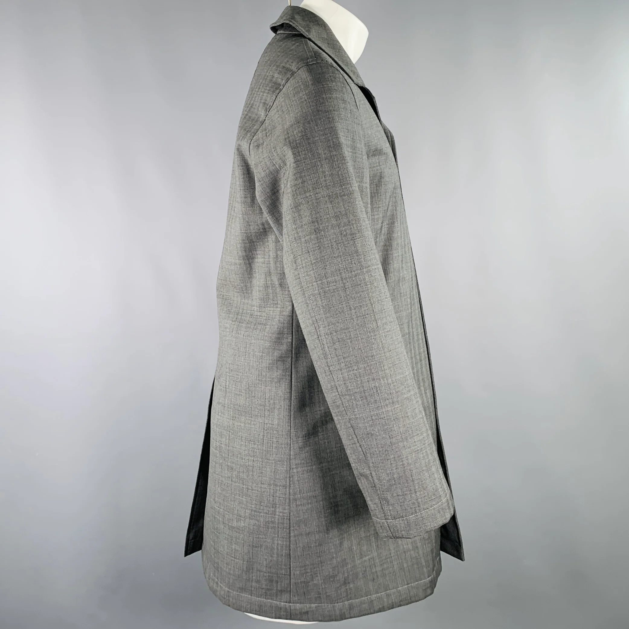JIL SANDER Size 34 Grey Herringbone Polyamide Hidden Snaps Coat - Image 4