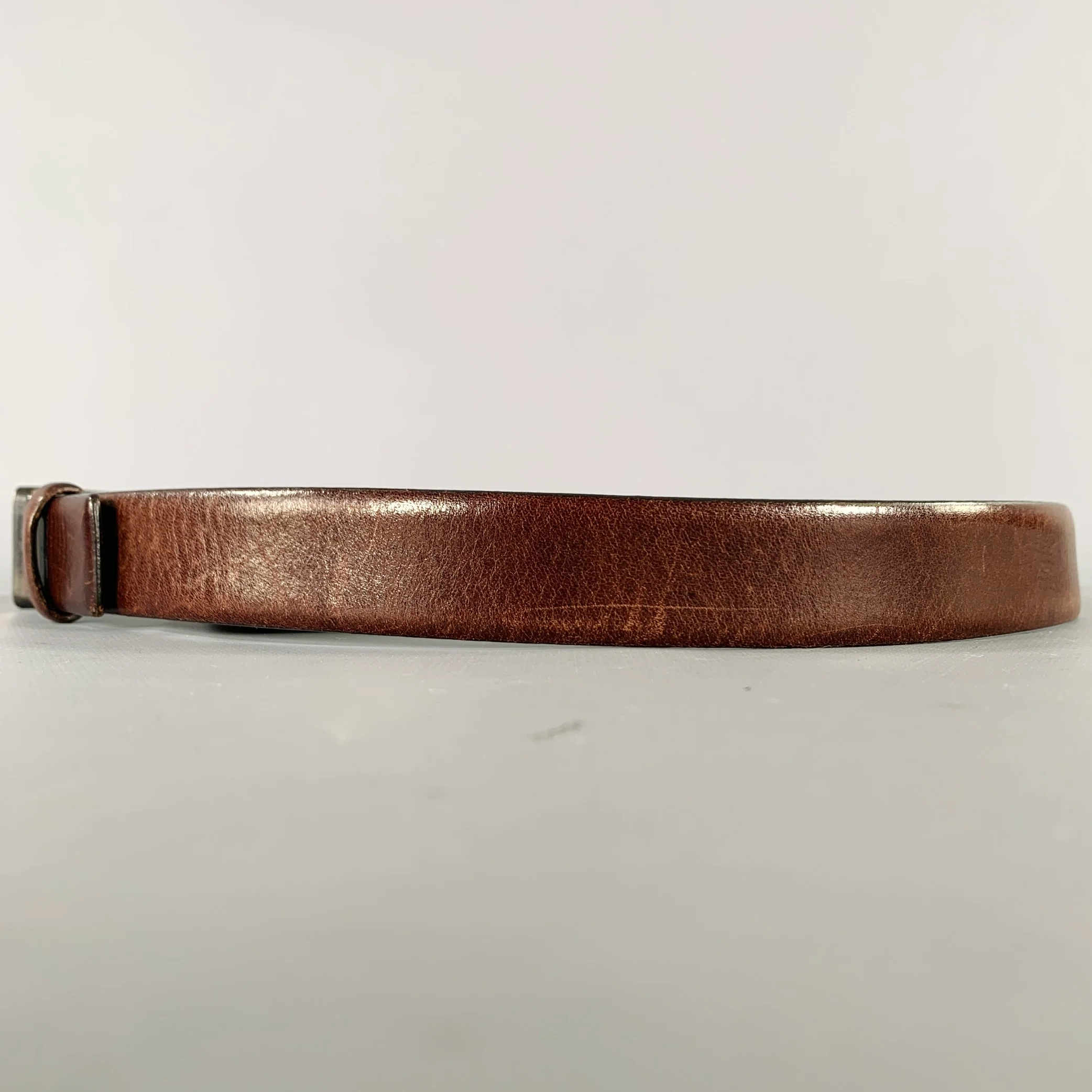 JIL SANDER Size 37 Brown Leather Wooden Buckle Belt - Image 4