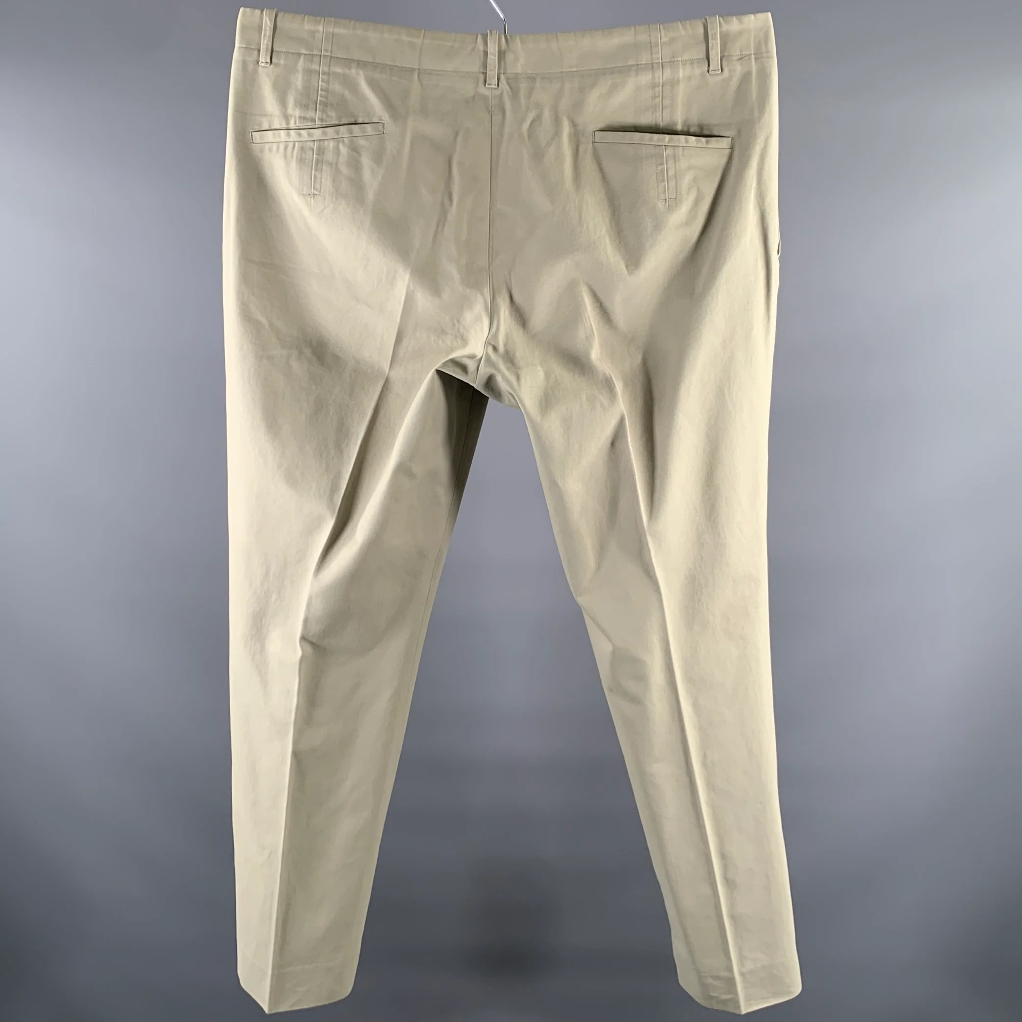 JIL SANDER Size 38 Khaki Cotton Flat Front Casual Pants - Image 2