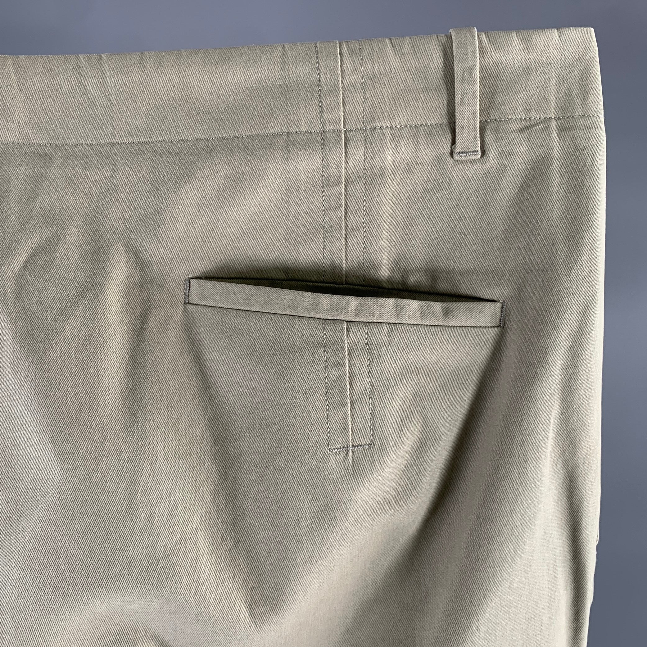 JIL SANDER Size 38 Khaki Cotton Flat Front Casual Pants - Image 3