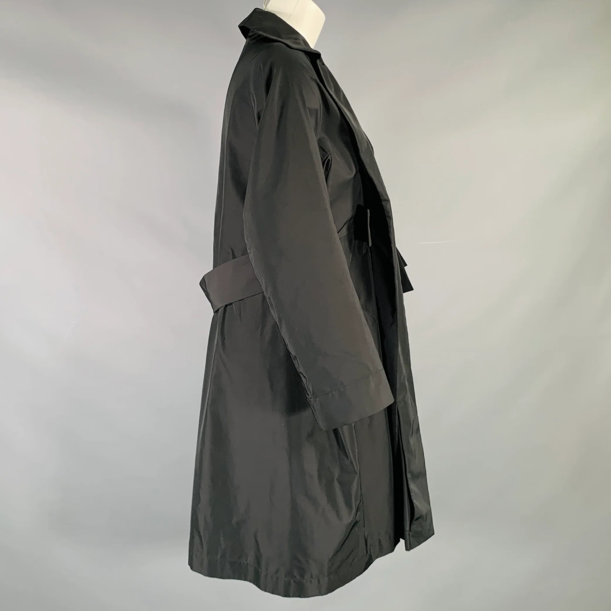 JIL SANDER Size 4 Black Polyester Silk Open Front Coat - Image 3