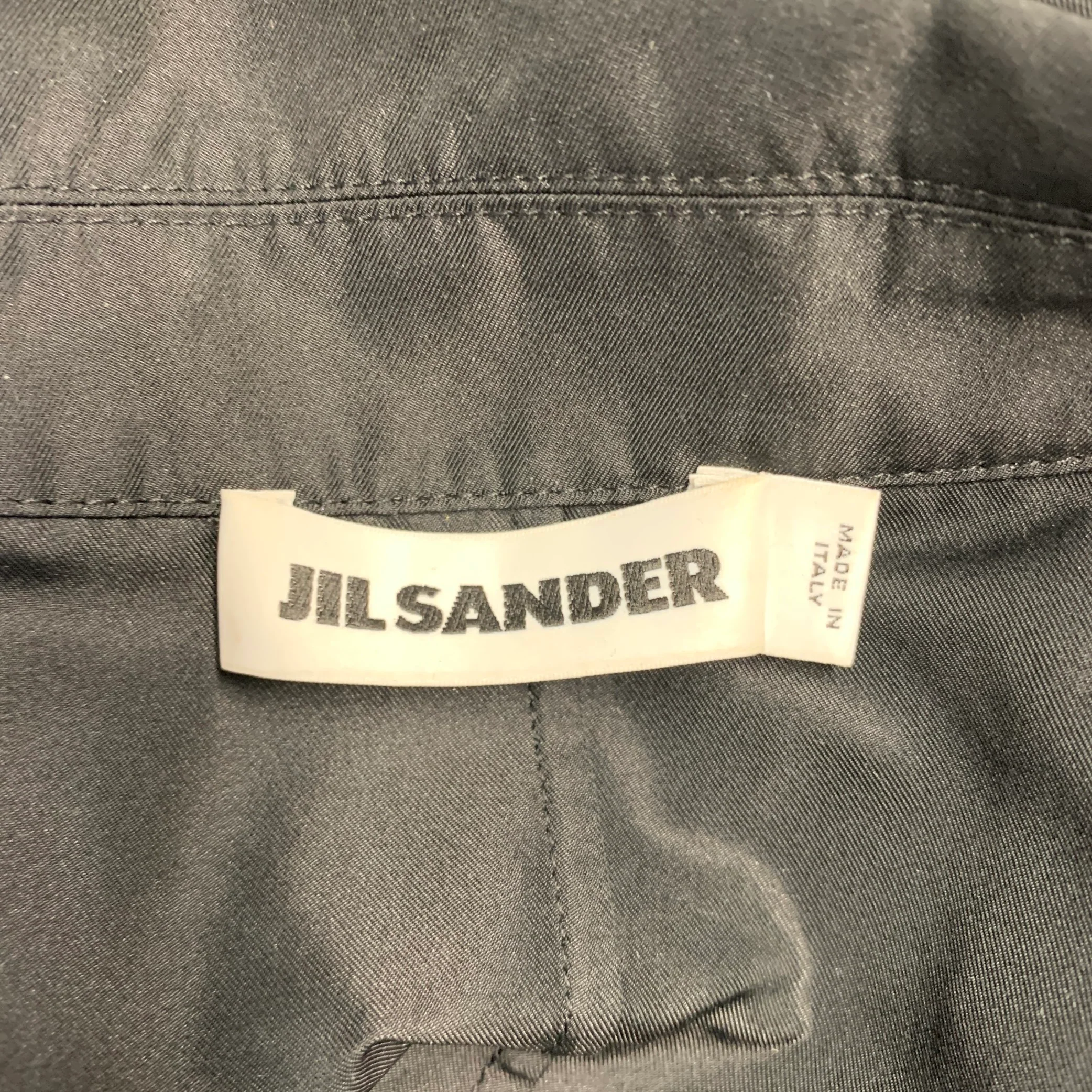 JIL SANDER Size 4 Black Polyester Silk Open Front Coat - Image 5