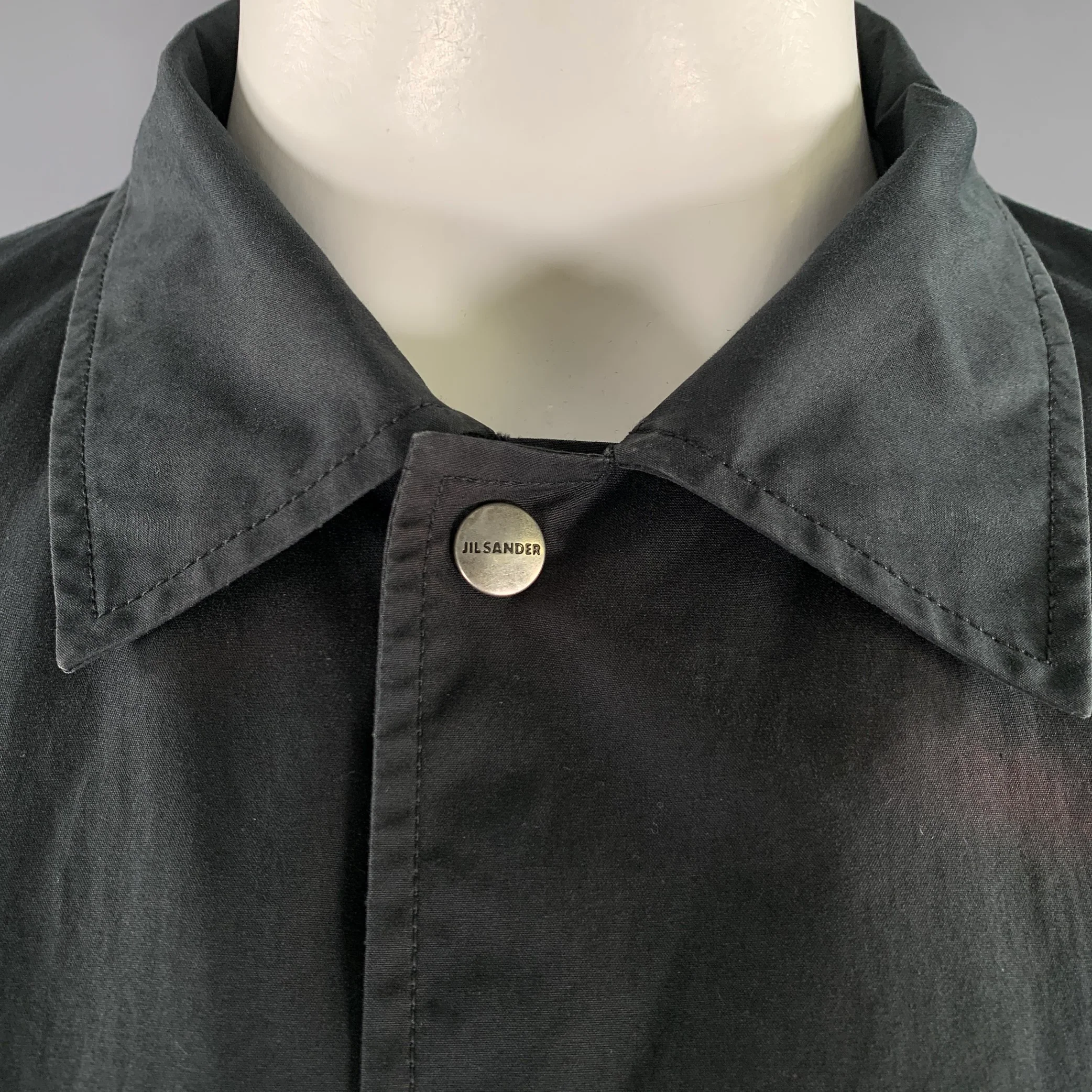 JIL SANDER Size 42 Black Cotton Snap Button Coat - Image 2