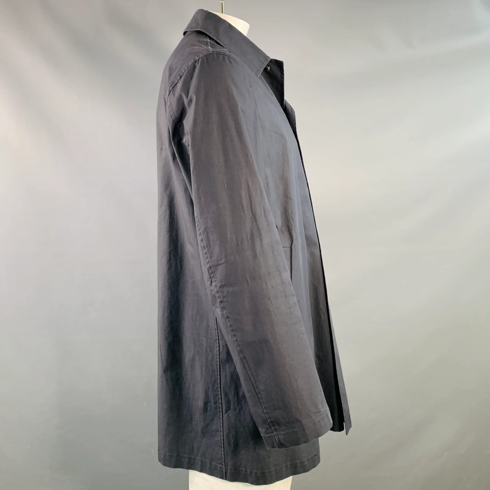 JIL SANDER Size 42 Black Cotton Spread Collar Snaps Coat - Image 2