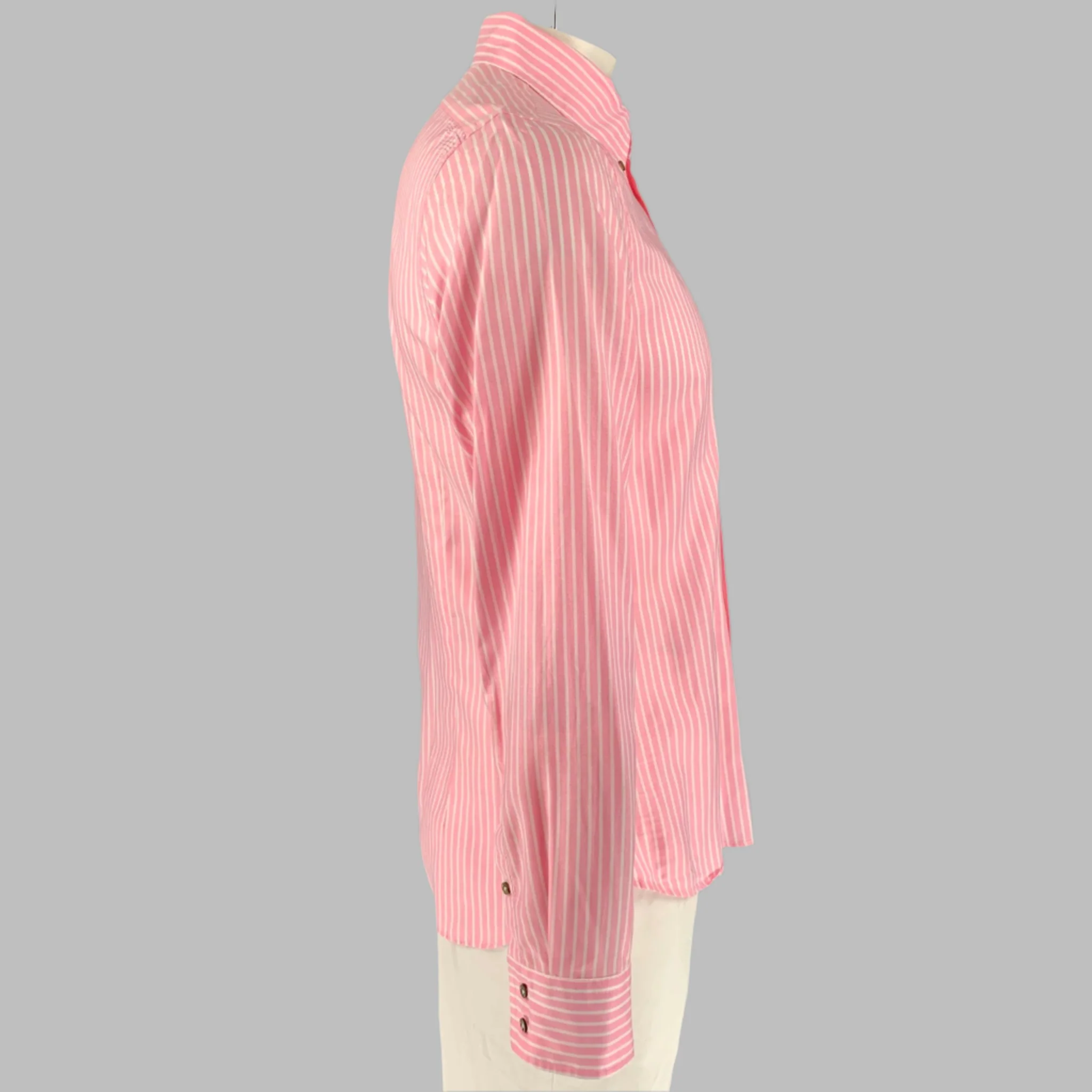 JIL SANDER Size 42 Pink White Stripe Cotton Button Down Collar Long Sleeve Shirt - Image 2