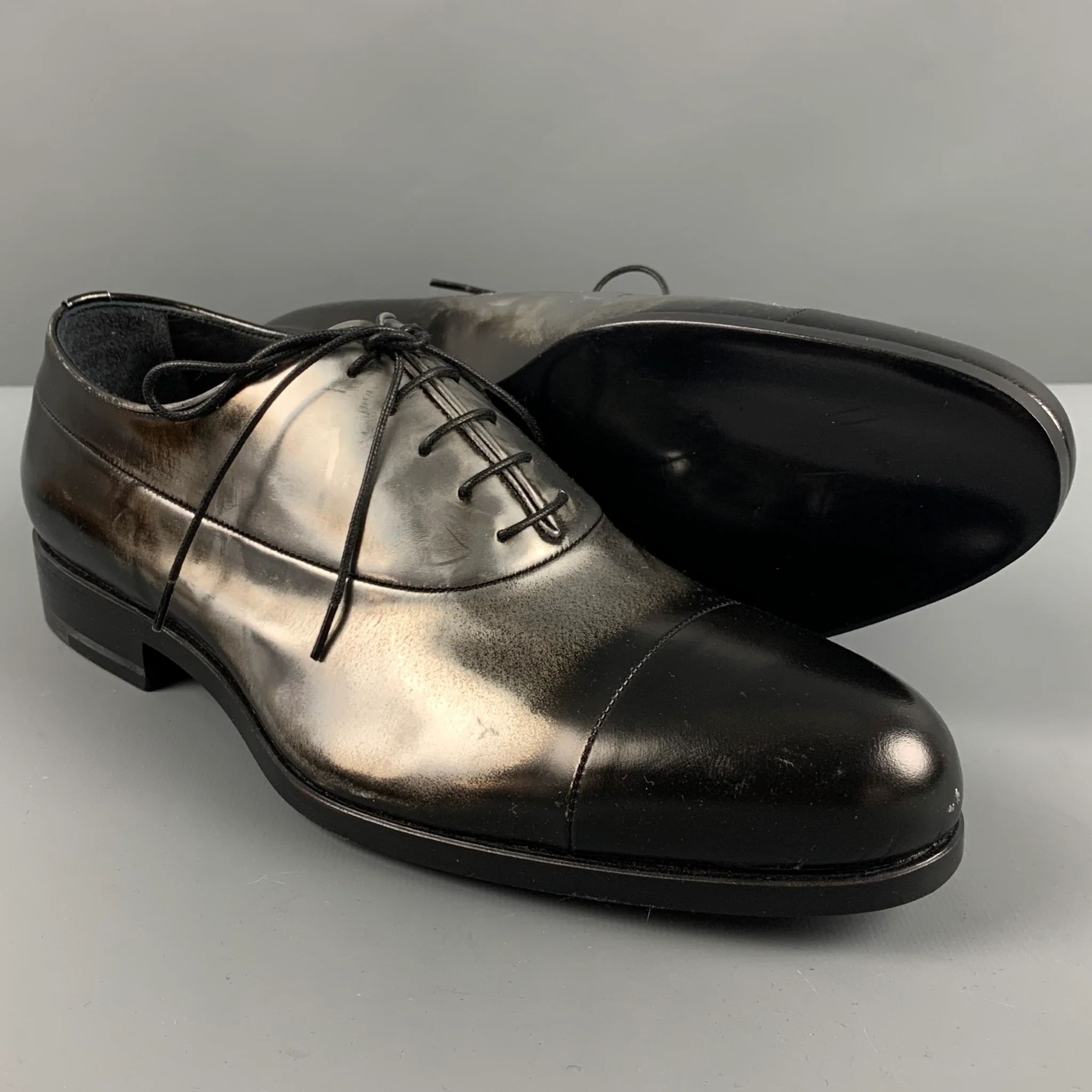 JIL SANDER Size 9.5 Black Silver Ombre Lace-Up Shoes - Image 5