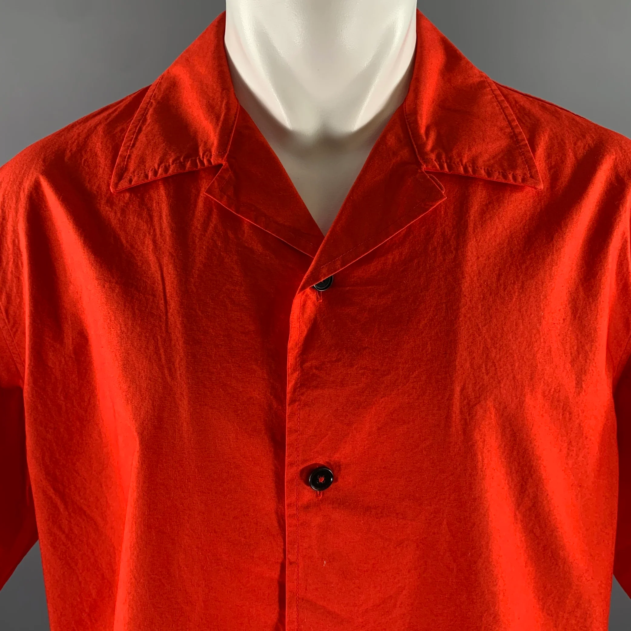 JIL SANDER Size L Red Cotton Camp Short Sleeve Shirt - Image 2
