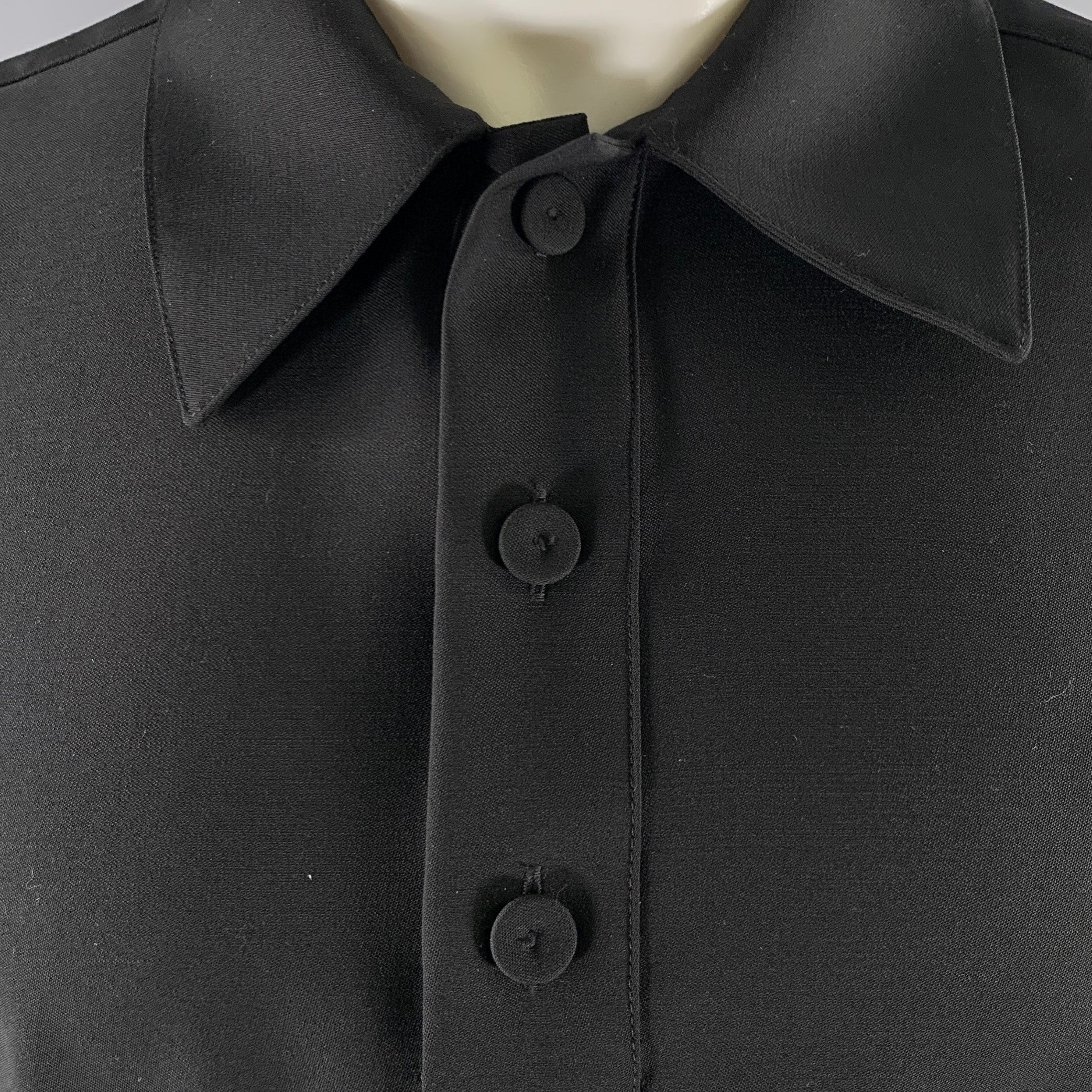 JIL SANDER Size M Black Wool Popover Short-Sleeve Shirt - Image 4