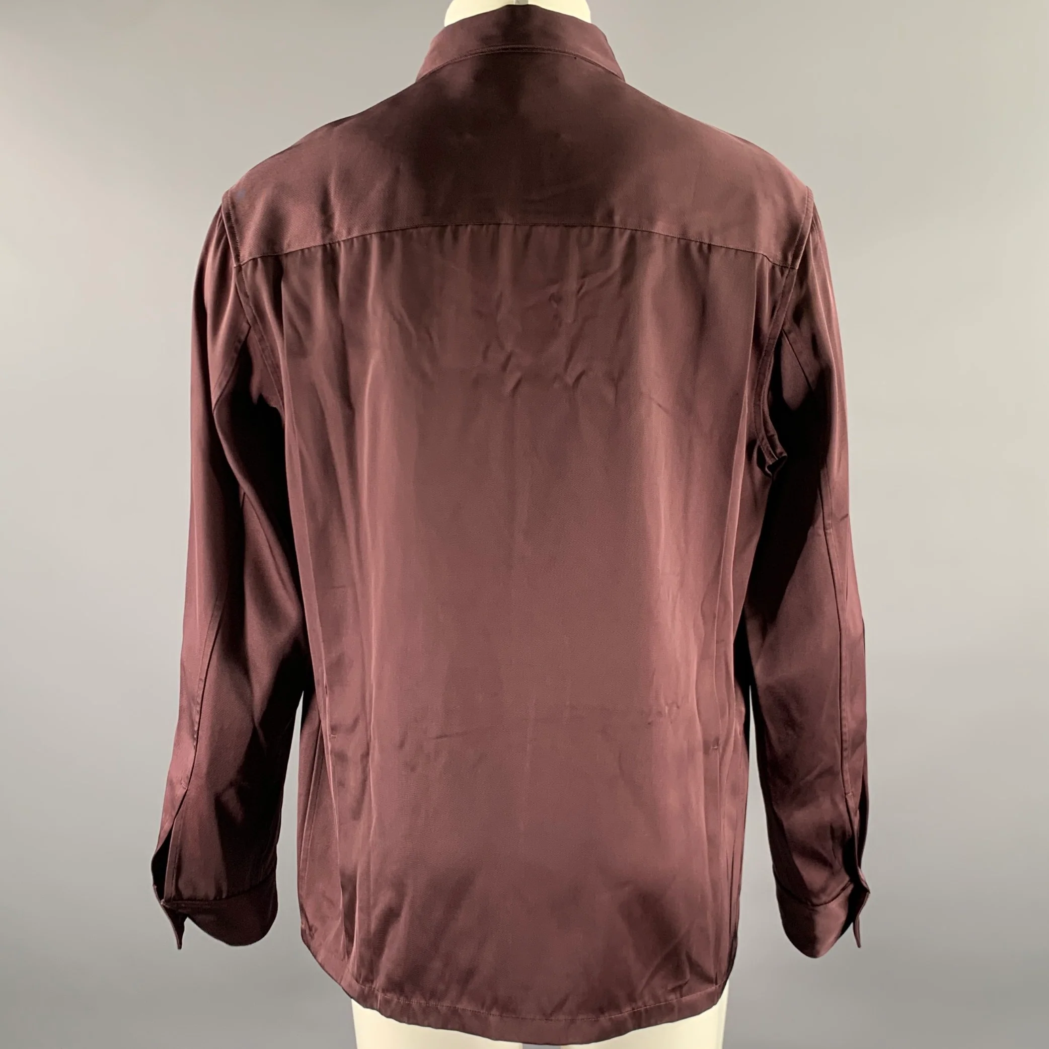 JIL SANDER Size M Plum Viscose Silk Hidden Placket Long Sleeve Shirt - Image 4