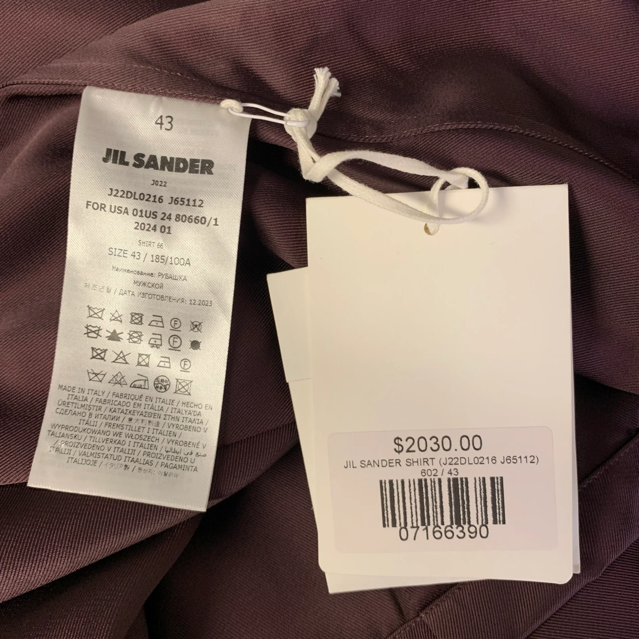 JIL SANDER Size M Plum Viscose Silk Hidden Placket Long Sleeve Shirt - Image 8