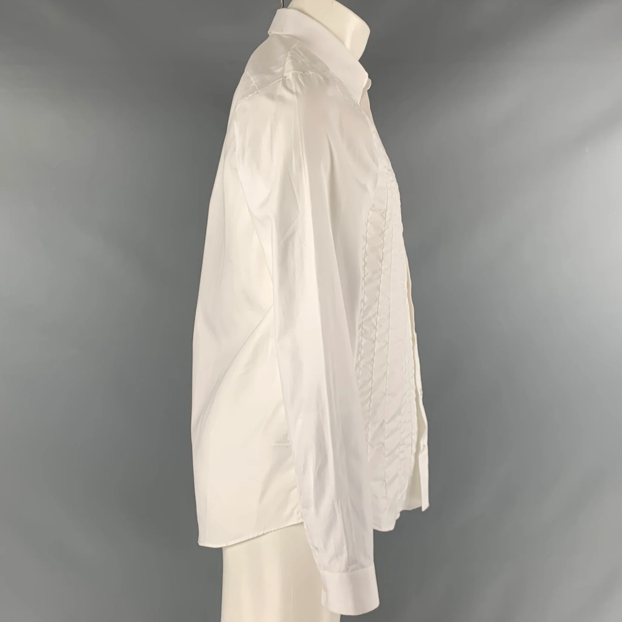 JIL SANDER Size M White Patchwork Cotton Button Up Long Sleeve Shirt - Image 3