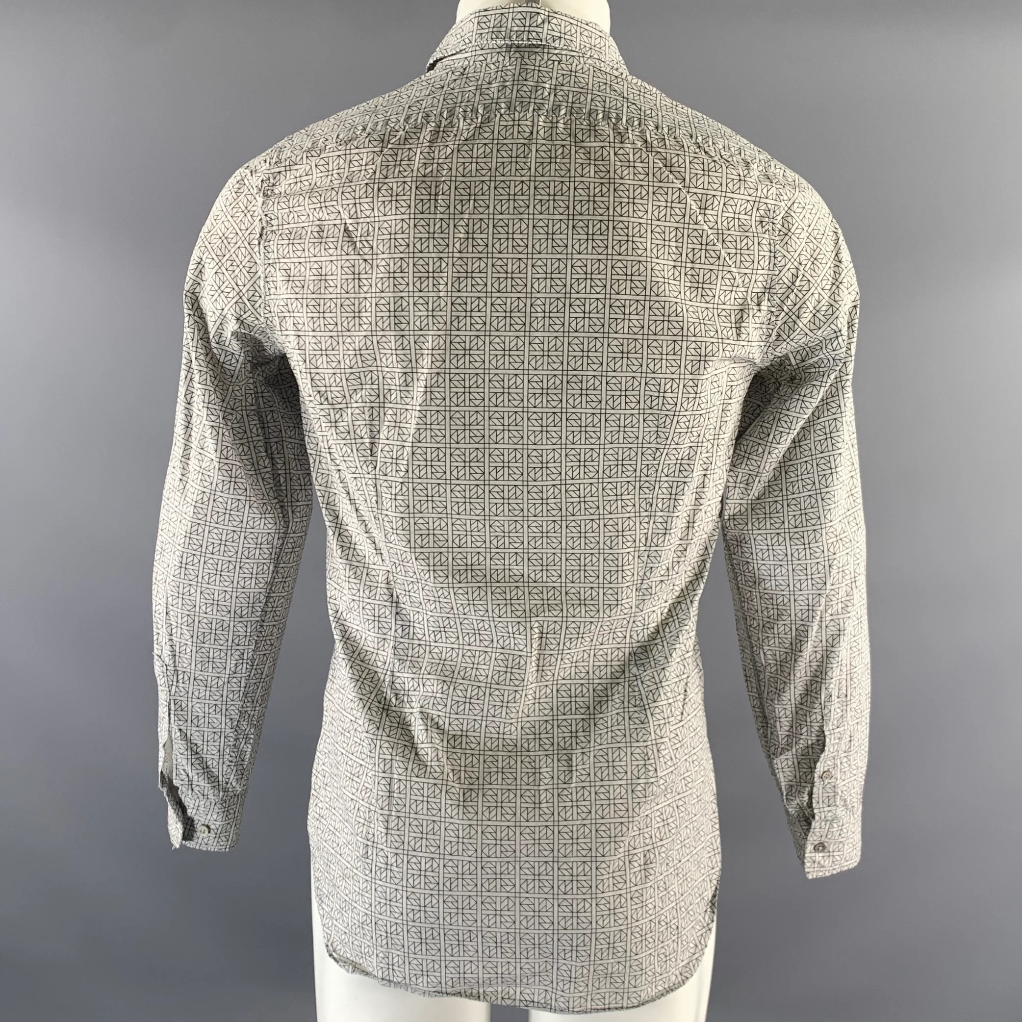 JIL SANDER Size S Grey Black Geometric Pointed Collar Long Sleeve Shirt - Image 4