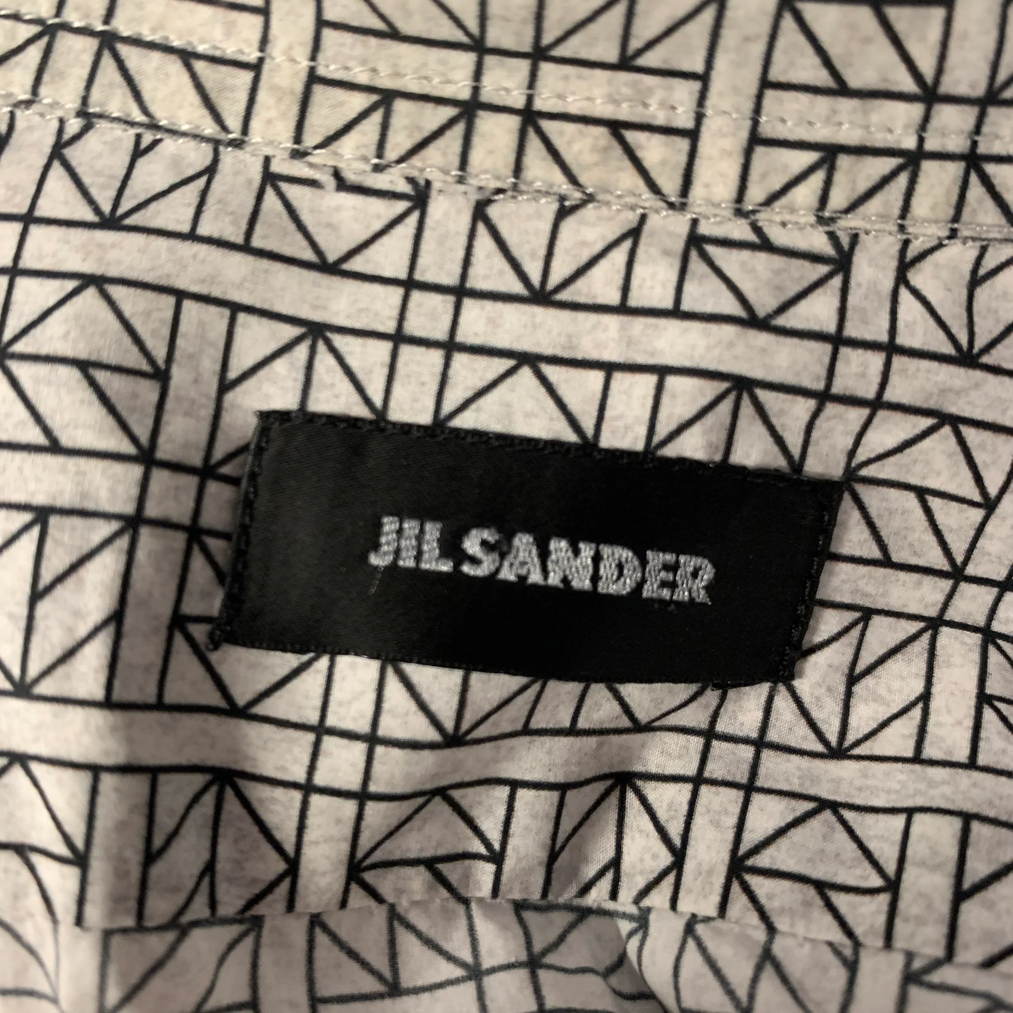 JIL SANDER Size S Grey Black Geometric Pointed Collar Long Sleeve Shirt - Image 6