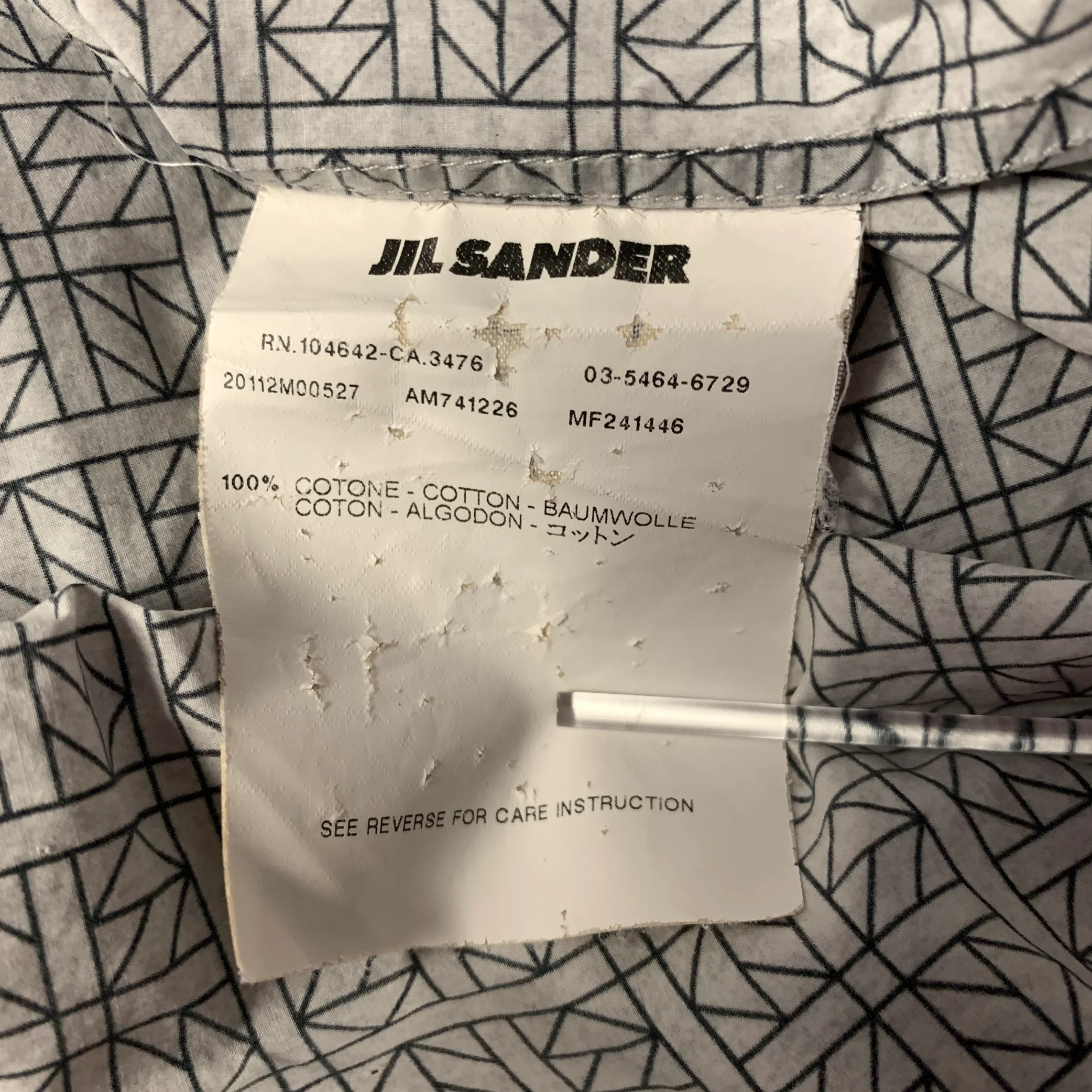 JIL SANDER Size S Grey Black Geometric Pointed Collar Long Sleeve Shirt - Image 8
