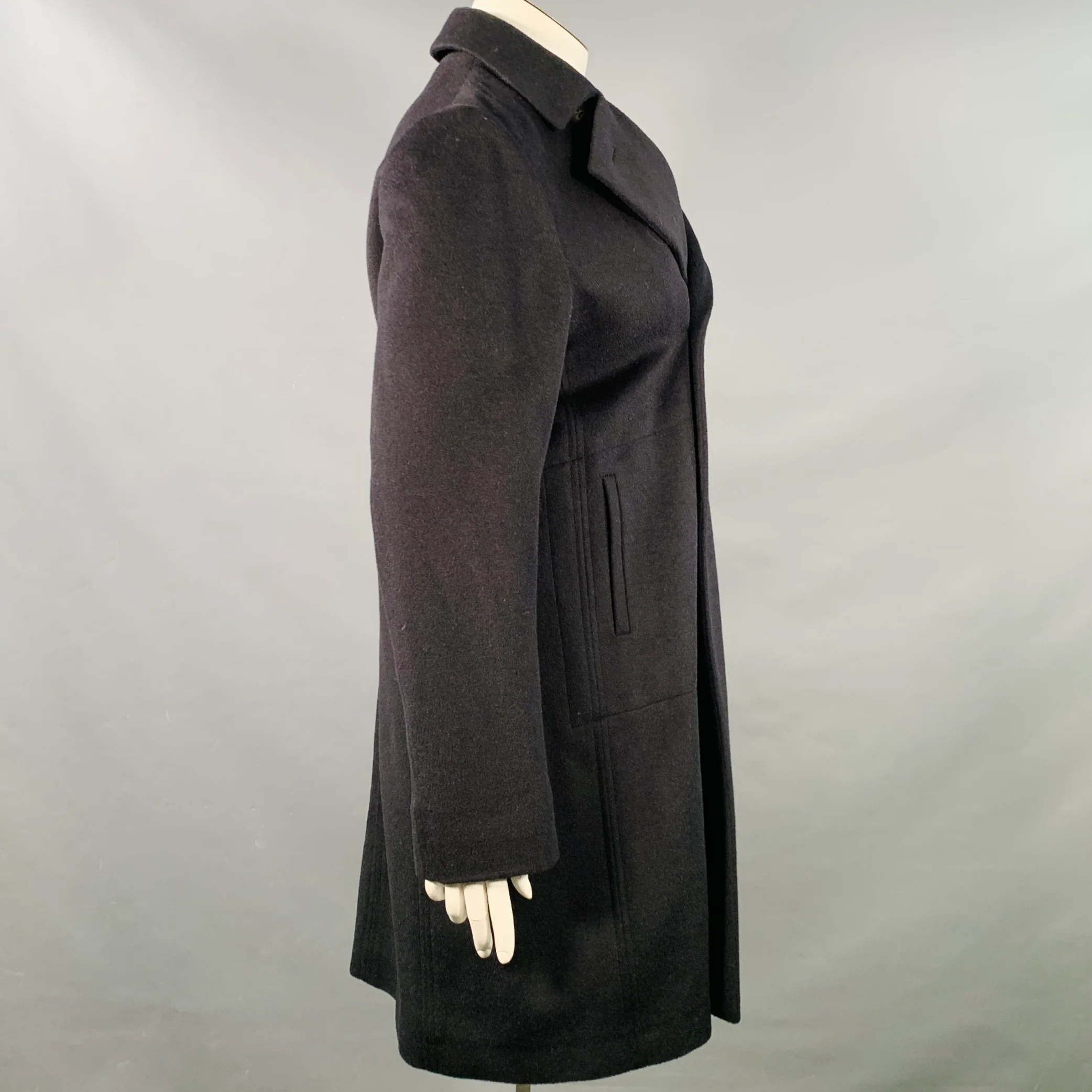 JIL SANDER Size XL Black Virgin Wool Camel Double Breasted Coat - Image 2