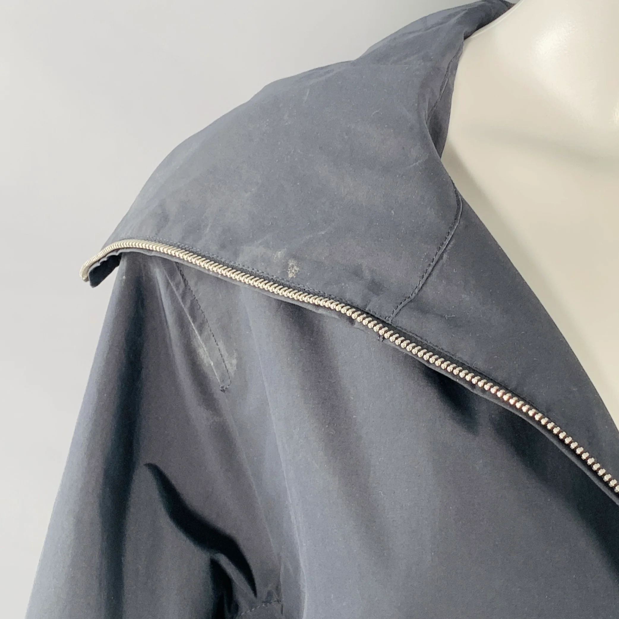JIL SANDER Size XS Navy Polyester Hooded Zip Up Coat - Image 8