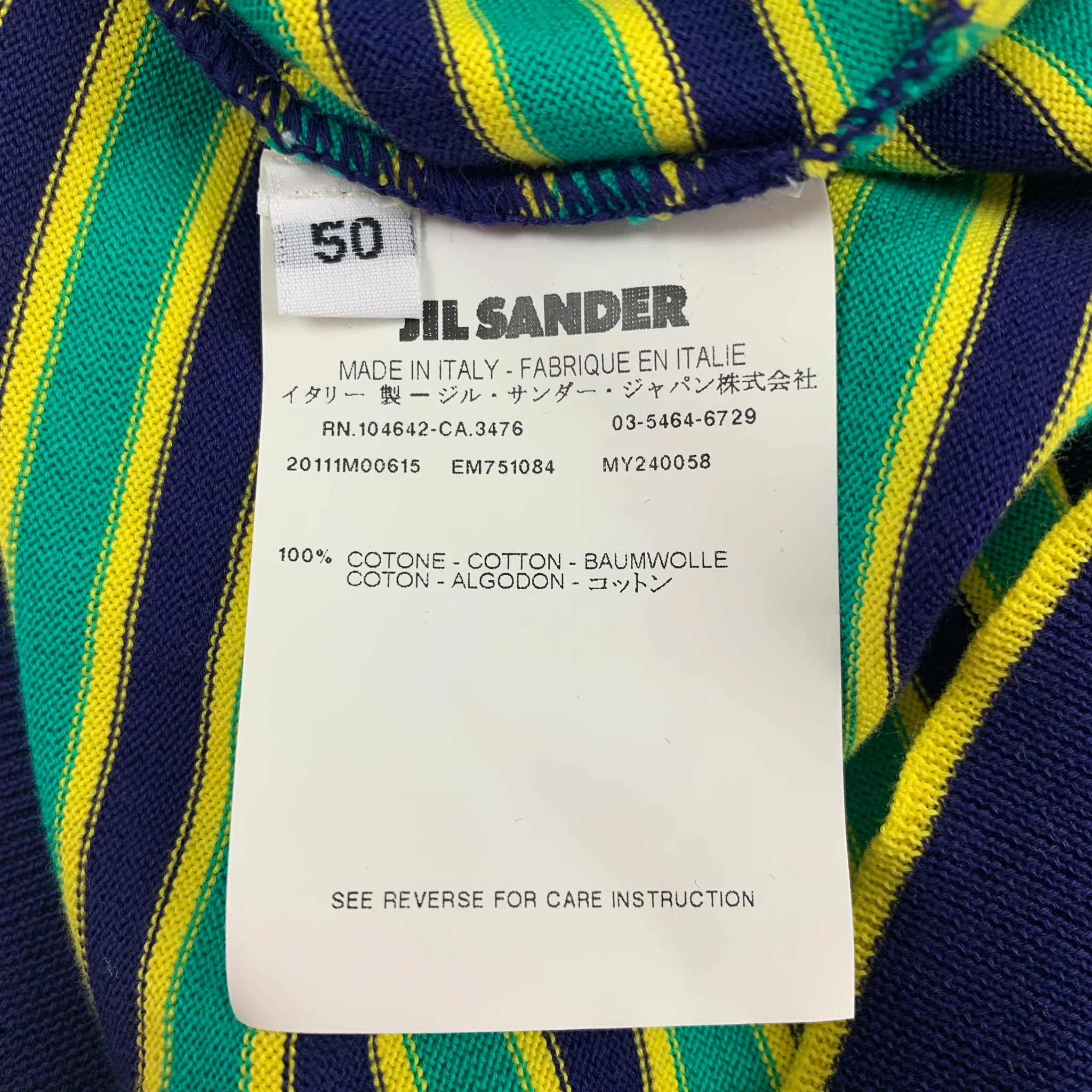 JIL SANDER x RAF SIMONS SS11 Size M Green Blue Stripe Cotton Crew Neck Pullover - Image 6
