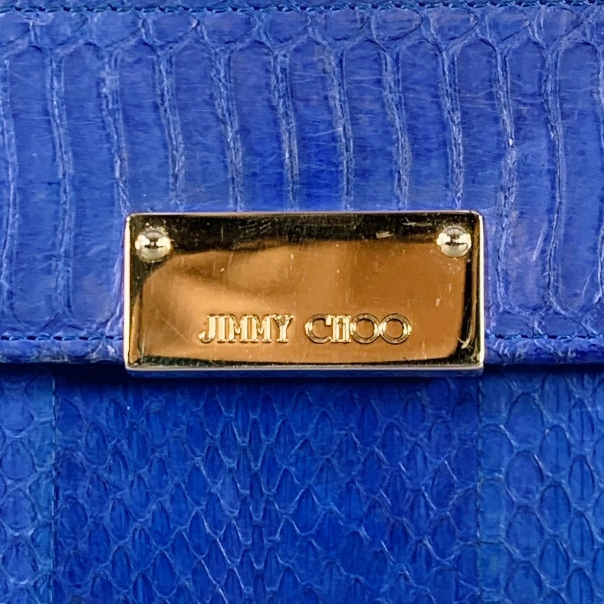 JIMMY CHOO Blue Silver Snake Skin Leather Clutch Handbag - Image 2