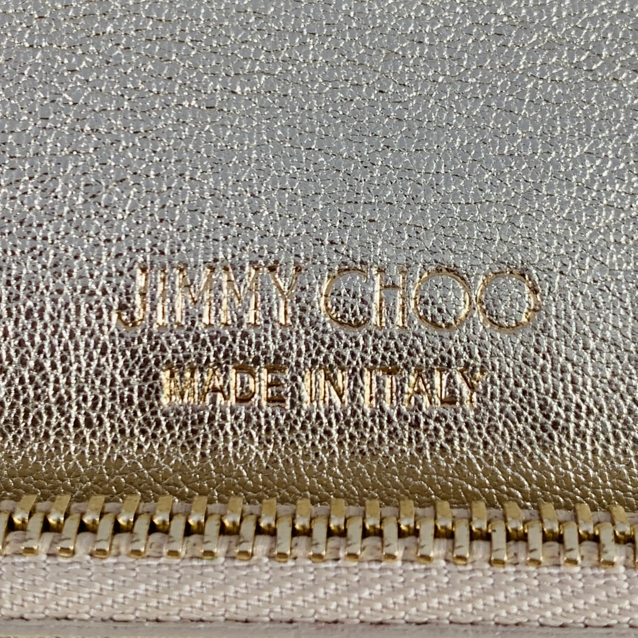 JIMMY CHOO Gold Shimmer Leather Metal Evening Handbag - Image 5