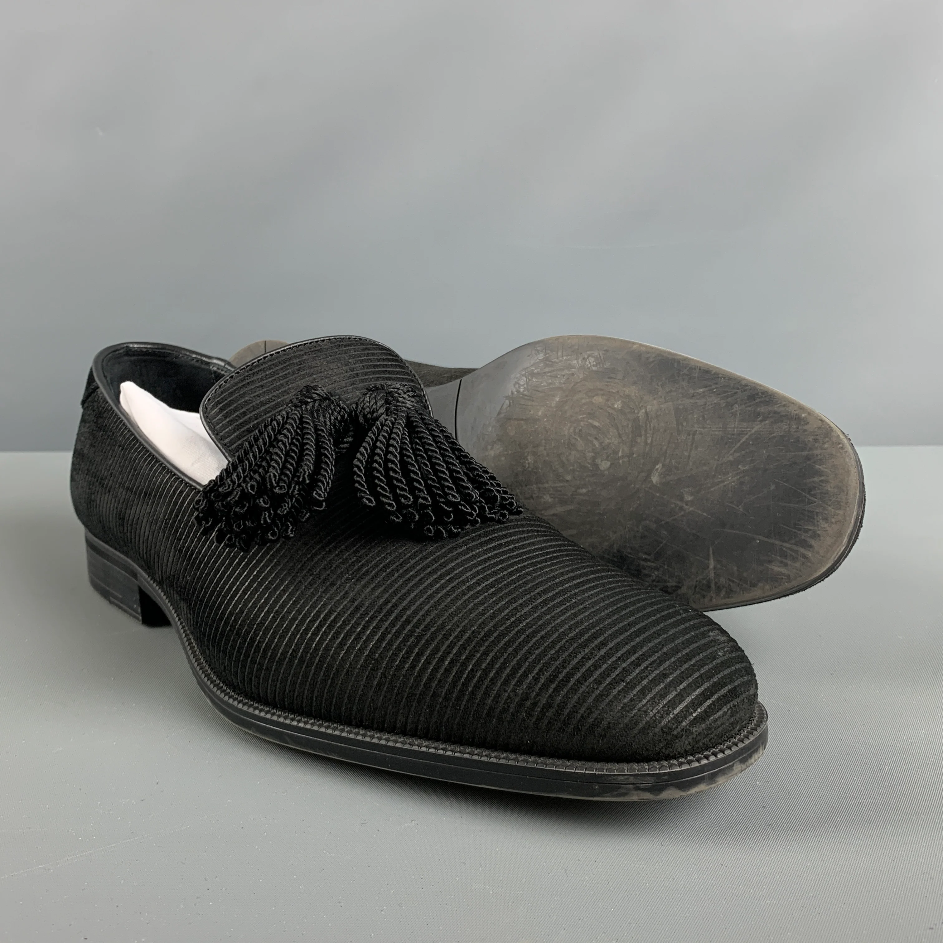 JIMMY CHOO Size 10.5 Black Stripe Suede Tassels Loafers - Image 5