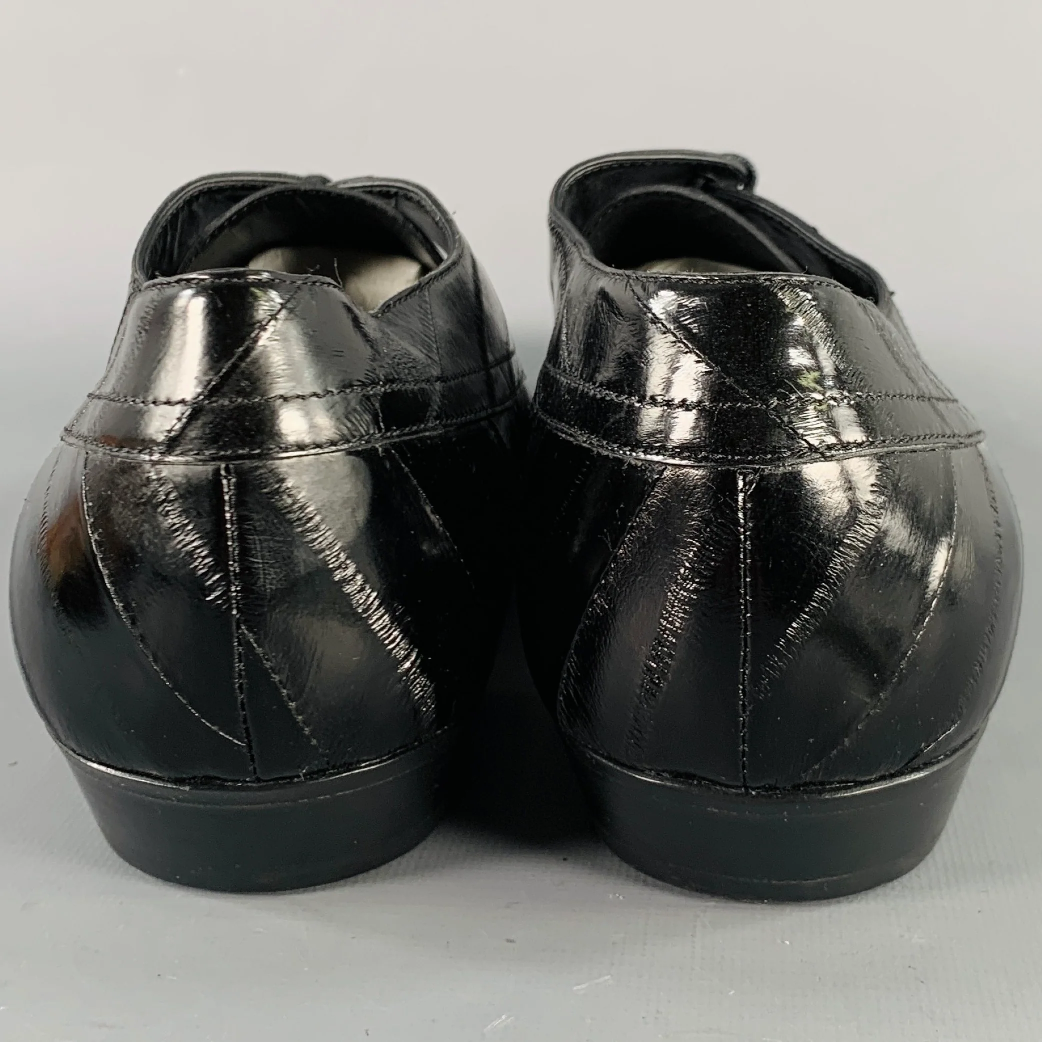 JIMMY CHOO Size 10 Black Diagonal Stripe Leather Pointed Toe Lace-Up Shoes - Image 3