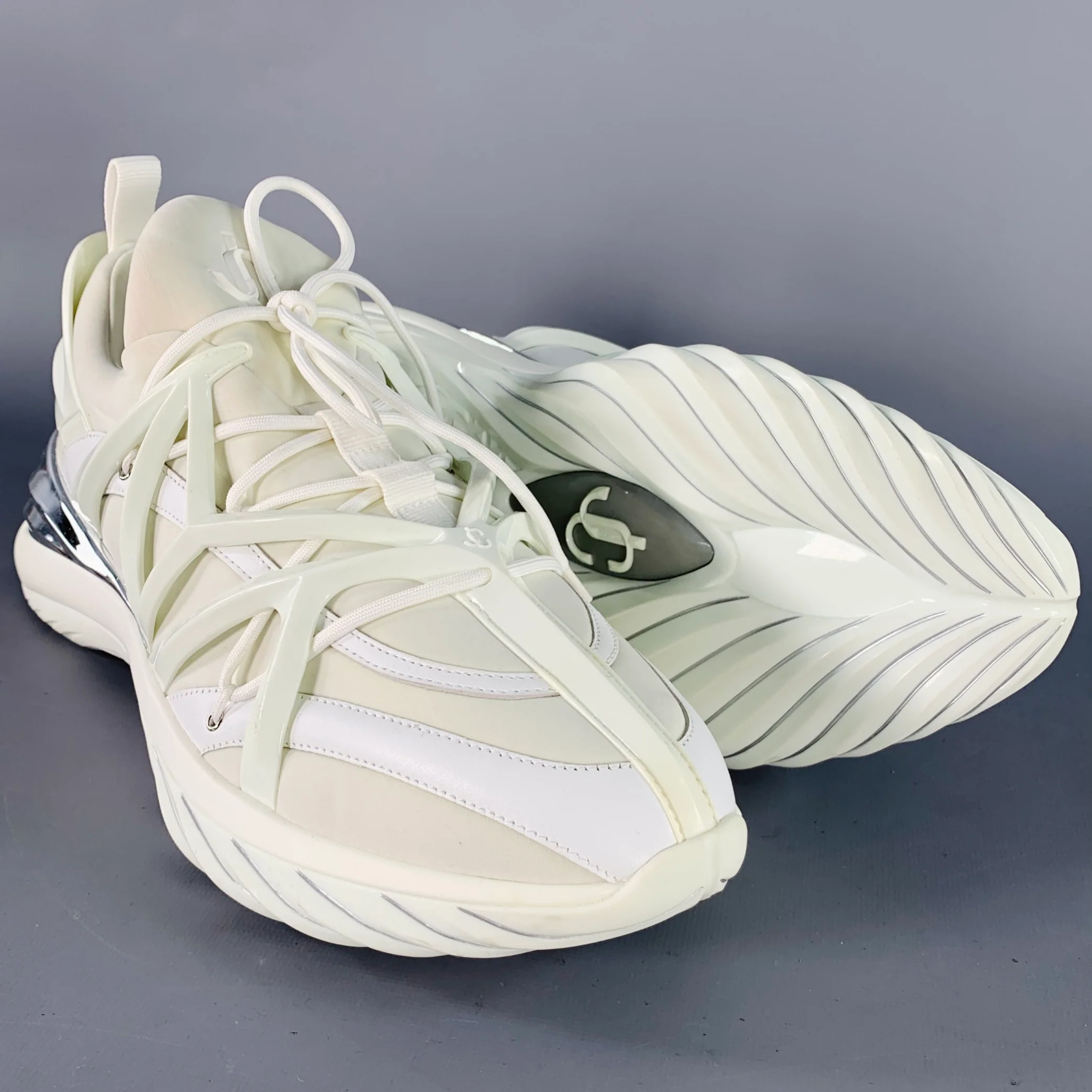 JIMMY CHOO Size 10 Cosmos White Silver Neoprene Lace Up Sneakers - Image 5