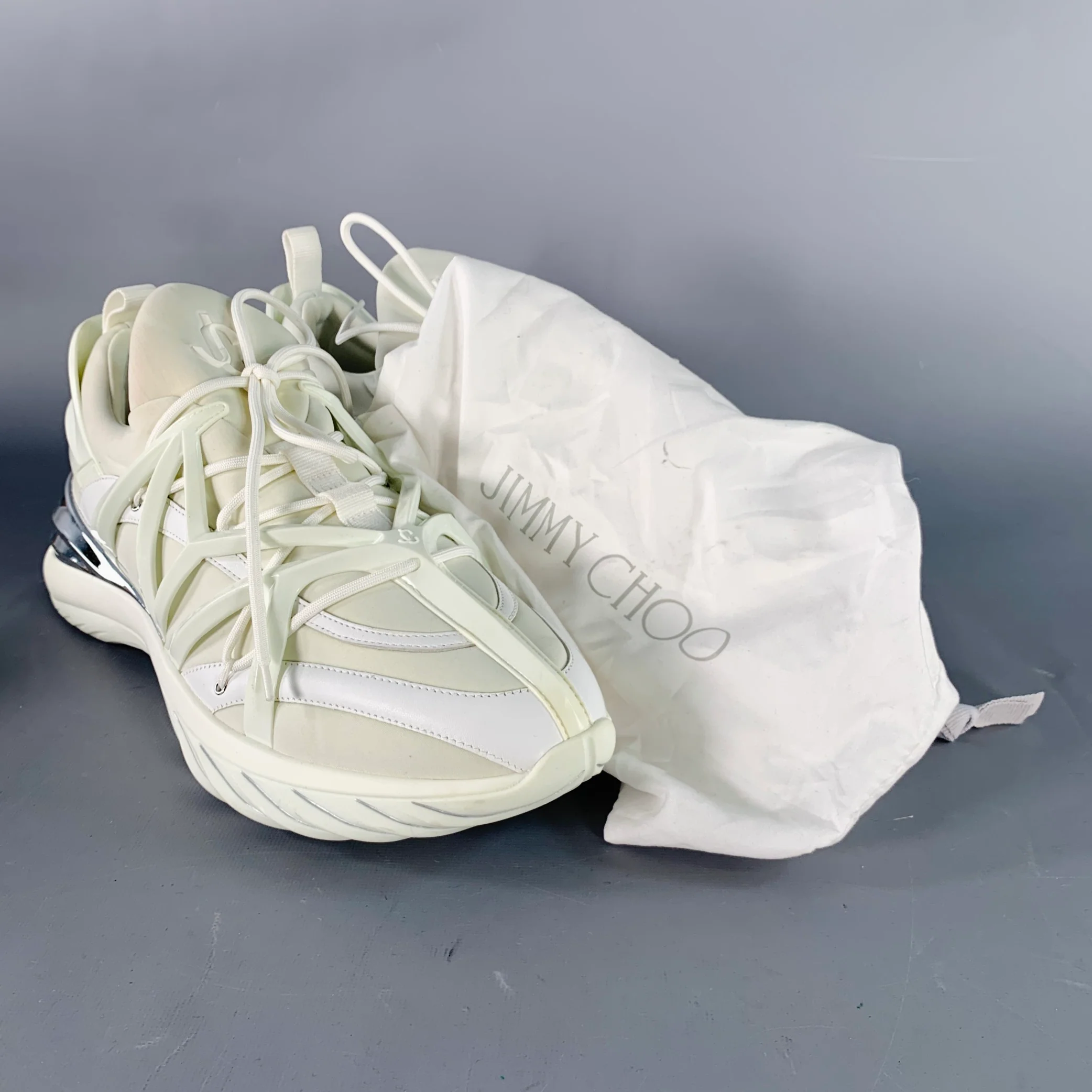 JIMMY CHOO Size 10 Cosmos White Silver Neoprene Lace Up Sneakers - Image 8