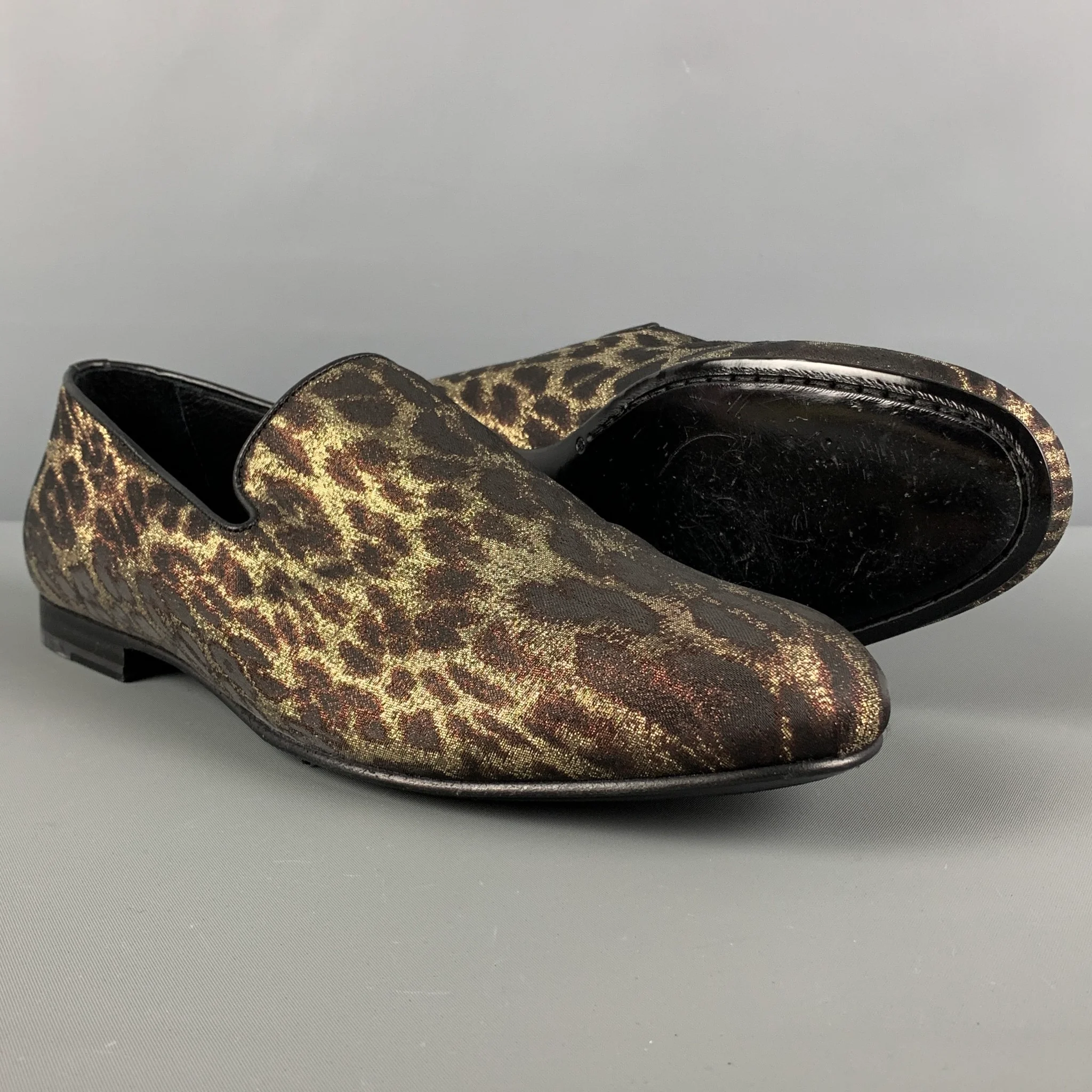 JIMMY CHOO Size 10 Gold Brown Animal Print Leather Slip On Loafers - Image 3
