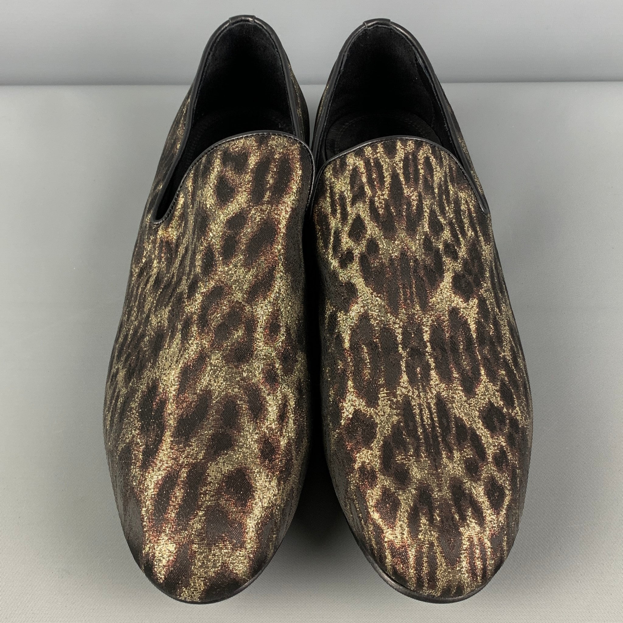 JIMMY CHOO Size 10 Gold Brown Animal Print Leather Slip On Loafers - Image 4