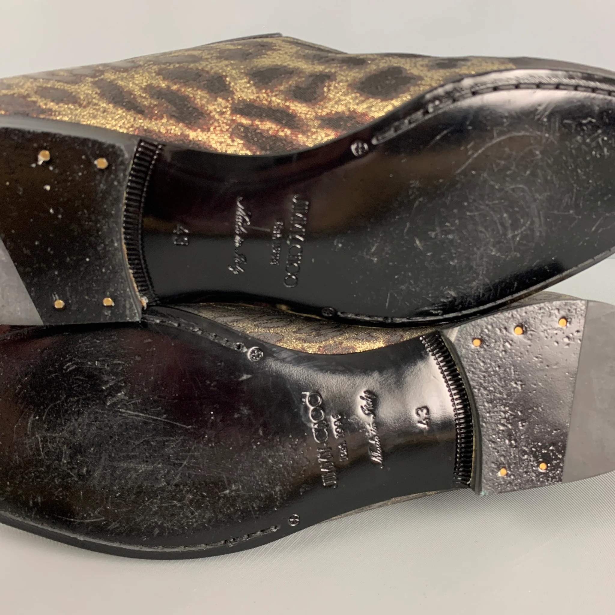 JIMMY CHOO Size 10 Gold Brown Animal Print Leather Slip On Loafers - Image 8
