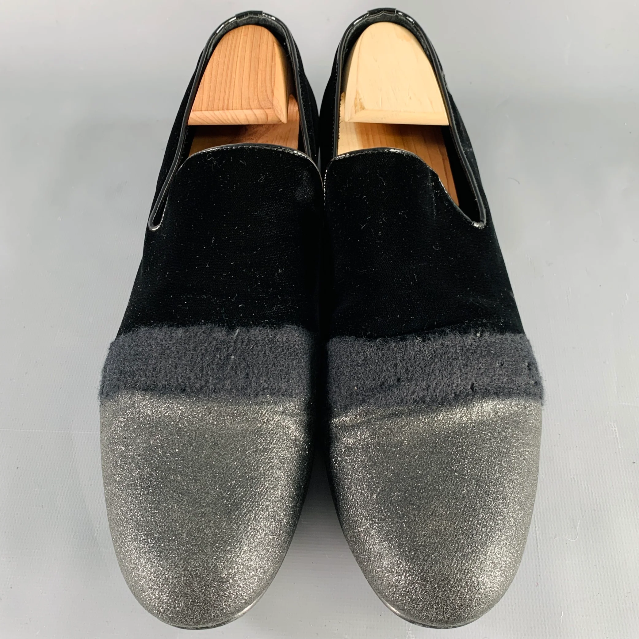 JIMMY CHOO Size 11.5 Black Grey Glitter Velvet Loafers - Image 4