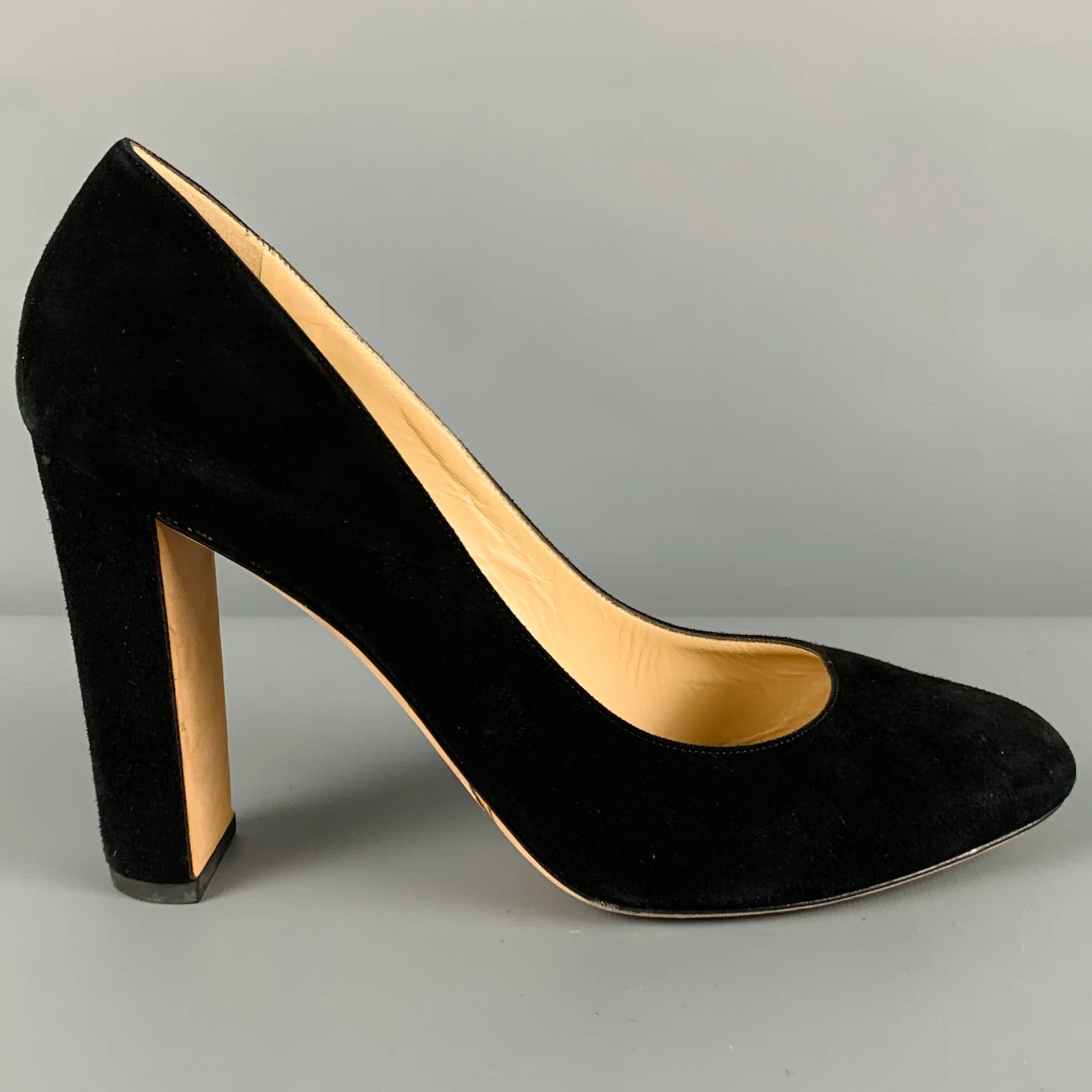 JIMMY CHOO Size 11.5 Black Suede Chunky Heel Pumps - Image 2