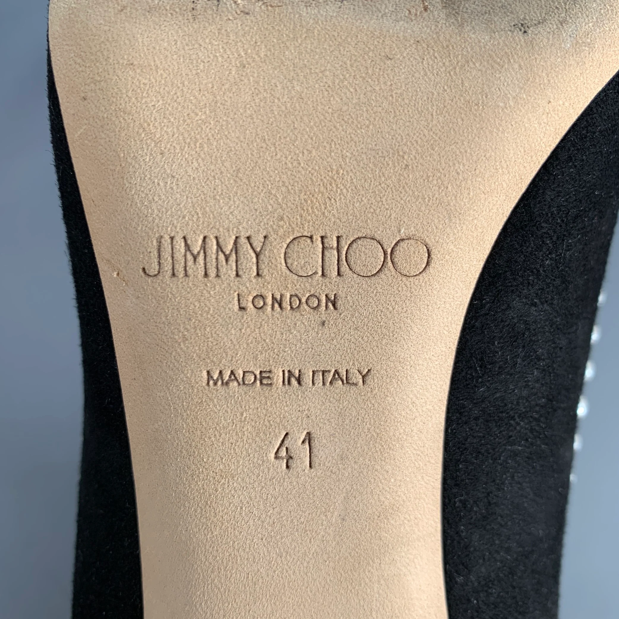 JIMMY CHOO Size 11 Black Cream Suede Faux Pearl Studded Heels Pumps - Image 8