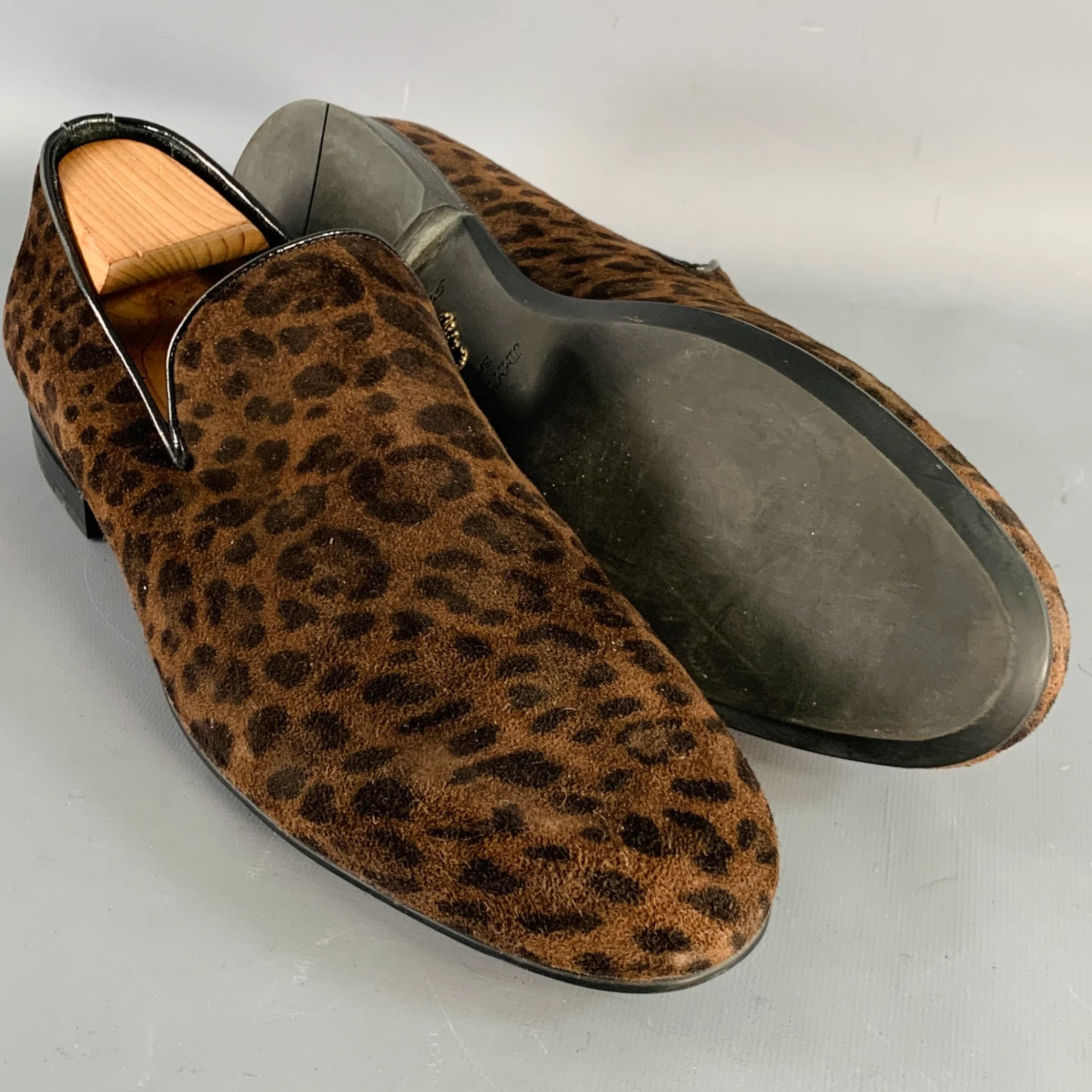JIMMY CHOO Size 11 Brown Black Animal Print Velvet Slip On Loafers - Image 5