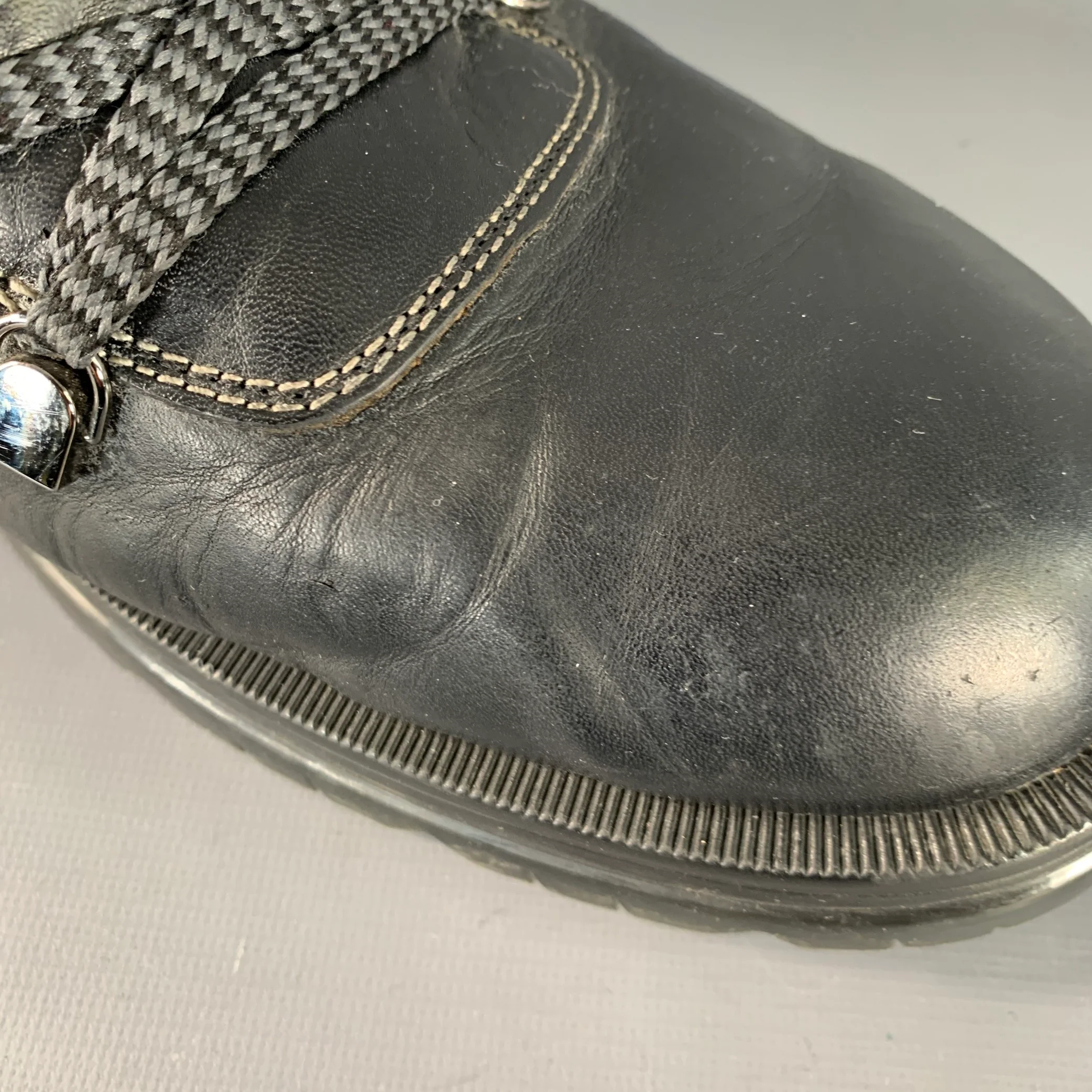 JIMMY CHOO Size 13 Black Leather Shearling Lace-Up Hiking Boots - Image 10