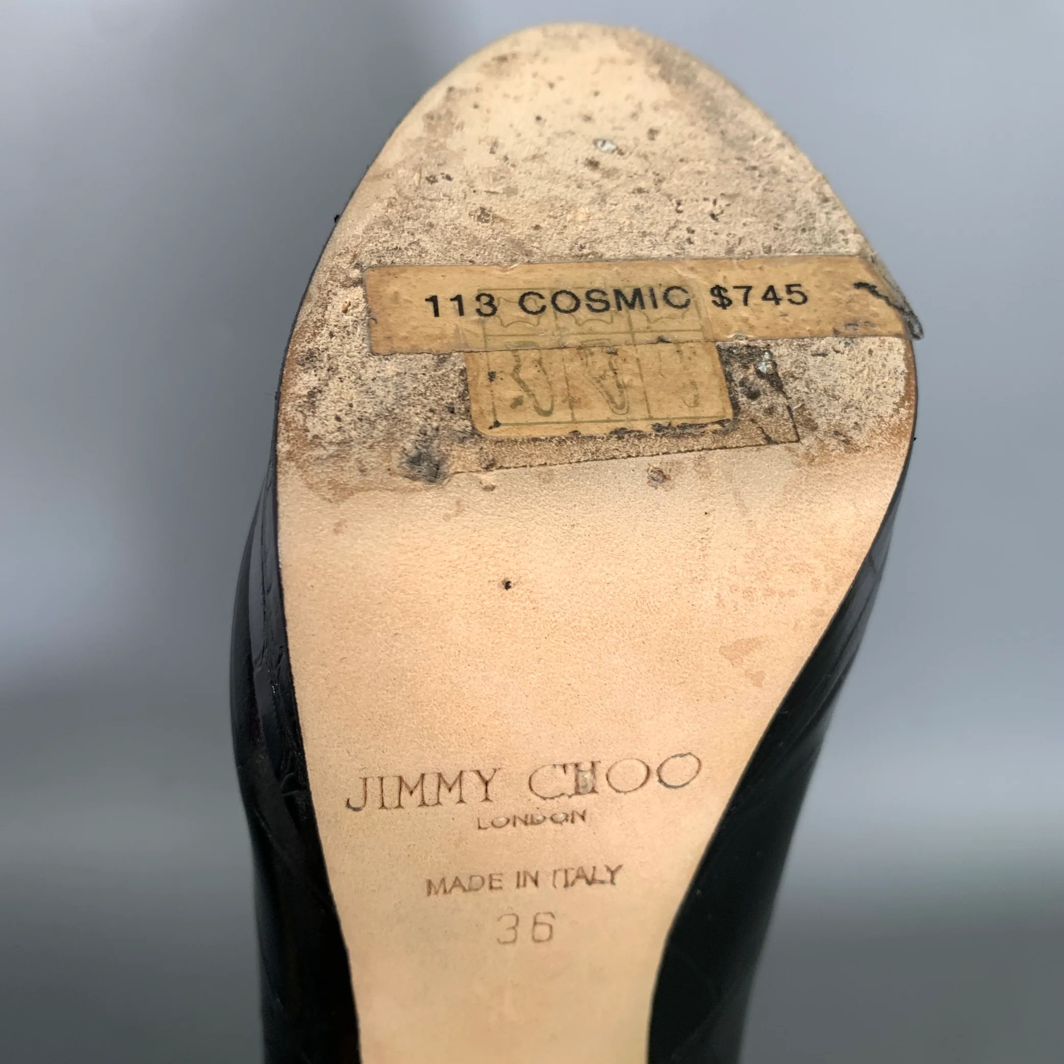 JIMMY CHOO Size 6 Black Leather Croc Embossed Stiletto Pumps - Image 7