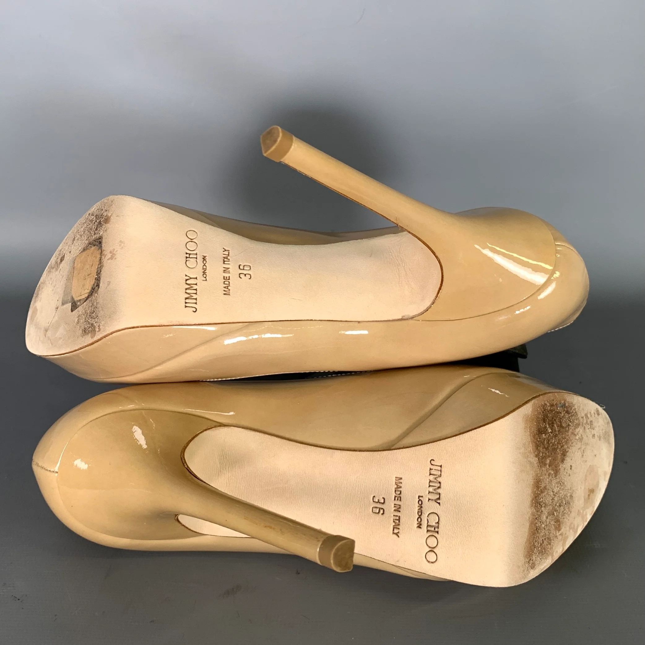 JIMMY CHOO Size 6 Tan Nude Patent Leather Stiletto Pumps - Image 6